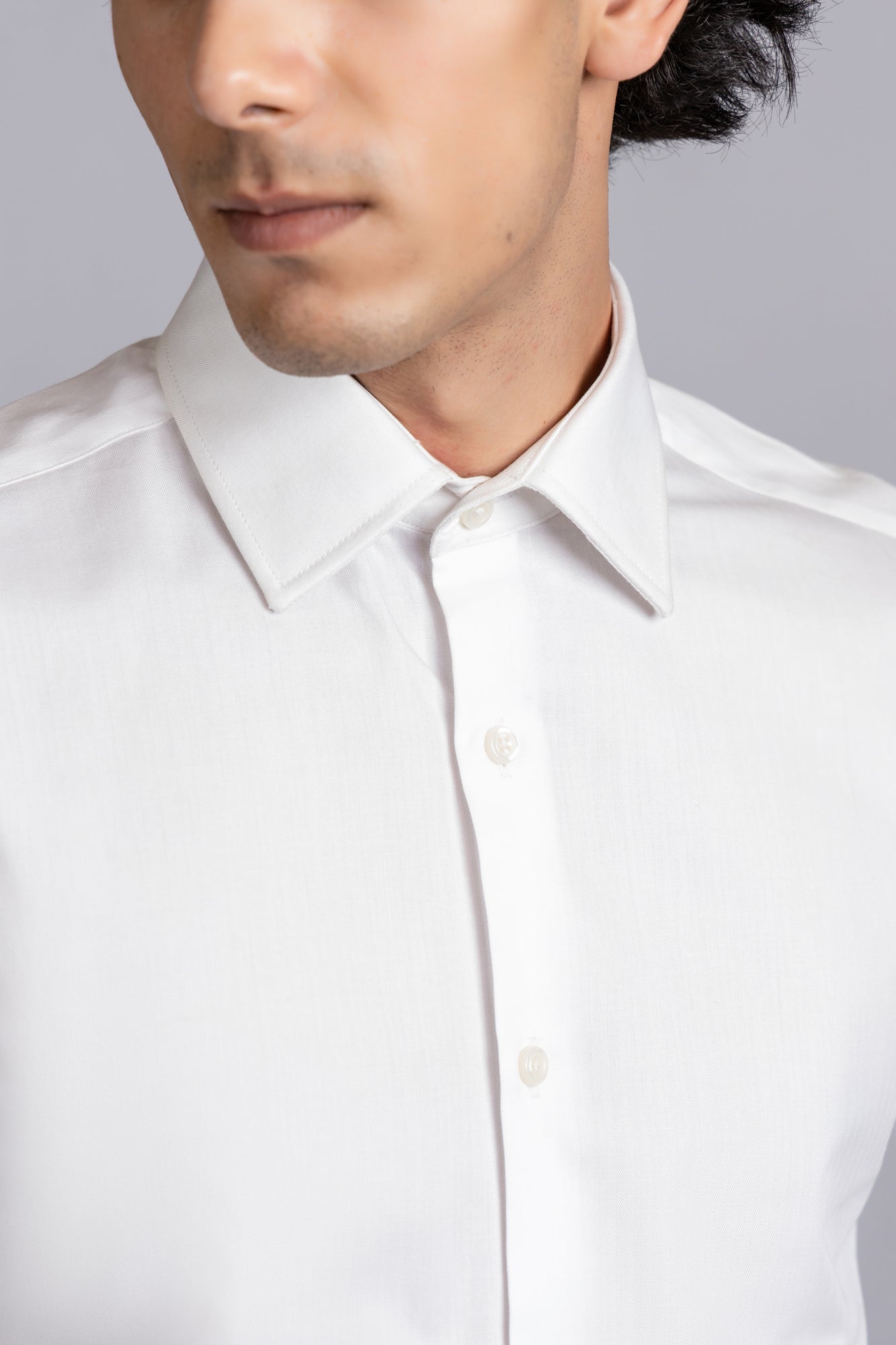 White Herringbone Shirt - Slim Fit