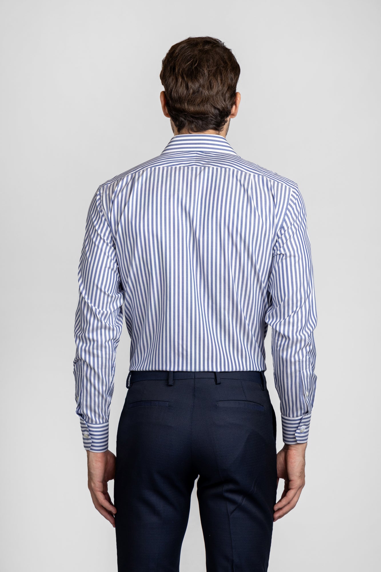 Navy Striped Poplin Shirt - Regular Fit