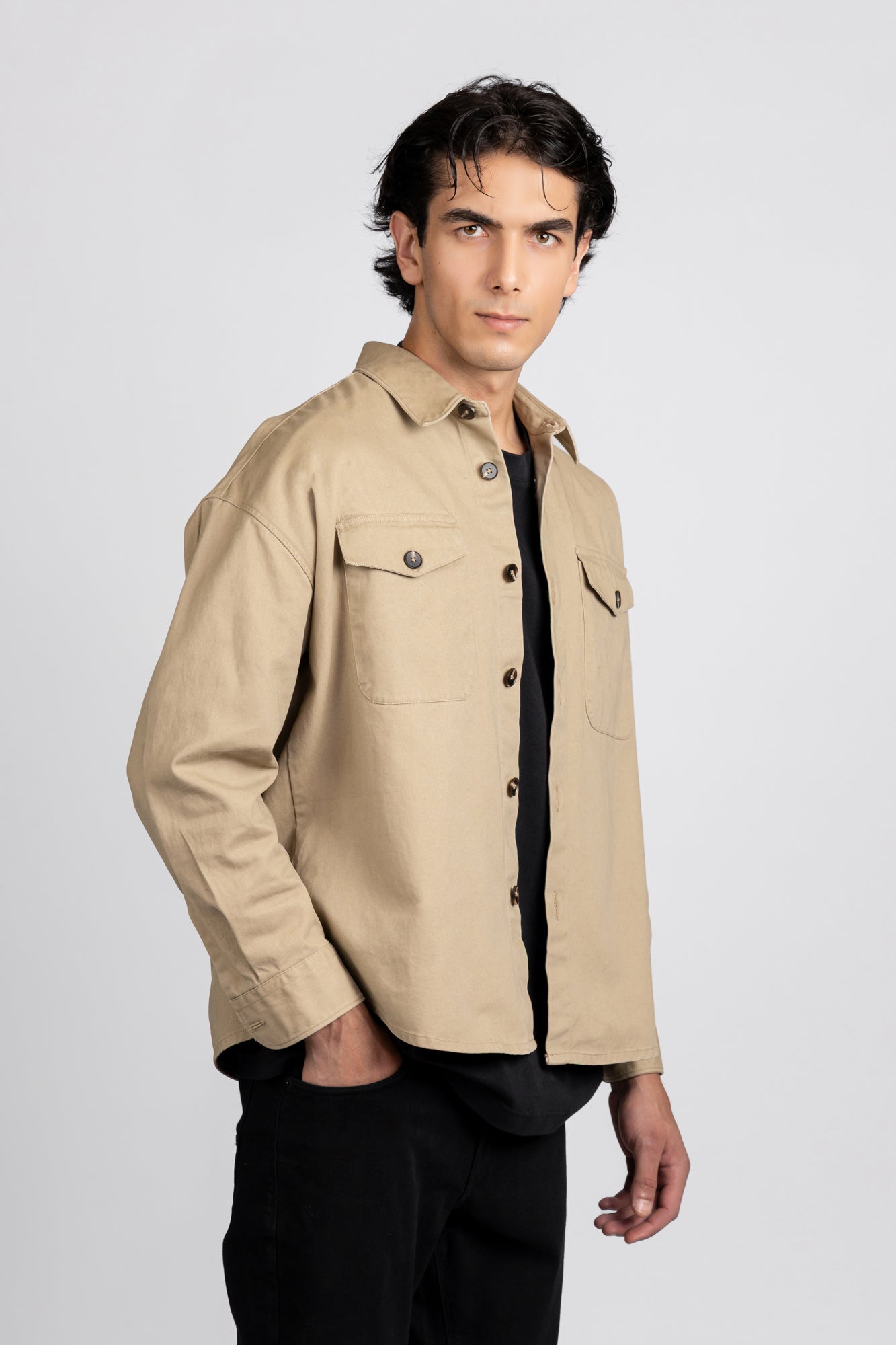 Beige Gaberdine Overshirt