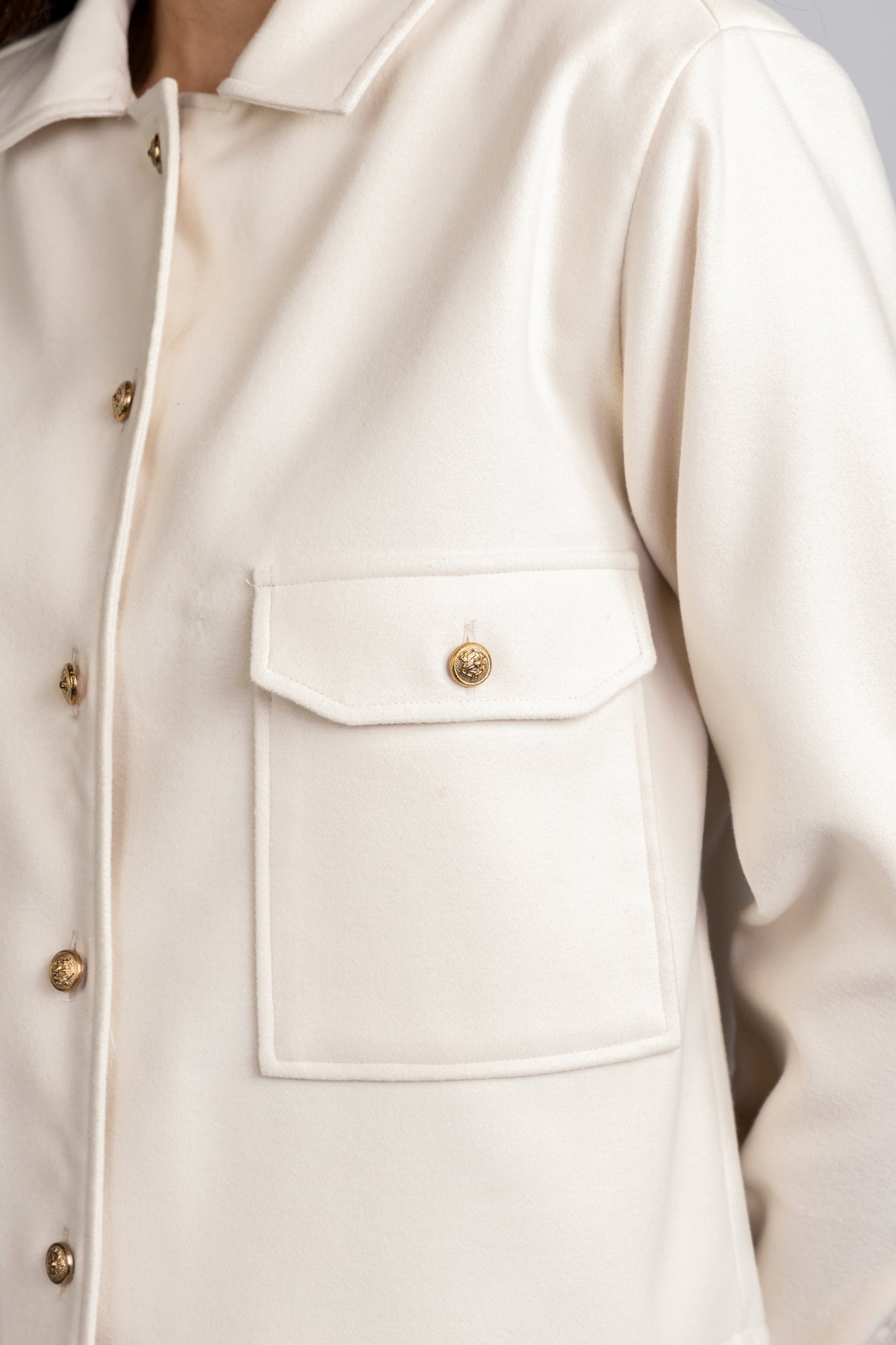 Brushed Overshirt with Flap Pockets Cream