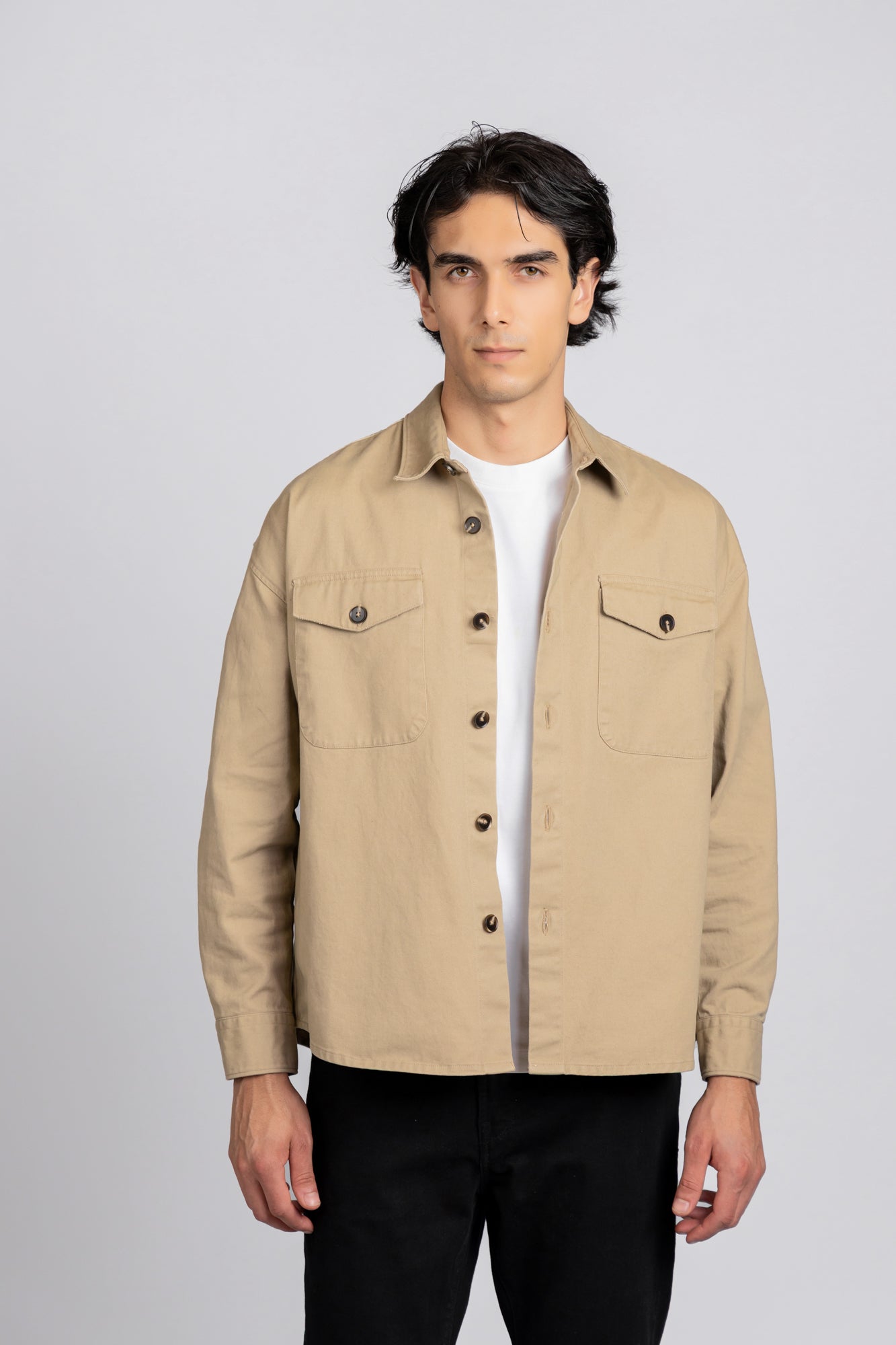 Beige Gaberdine Overshirt