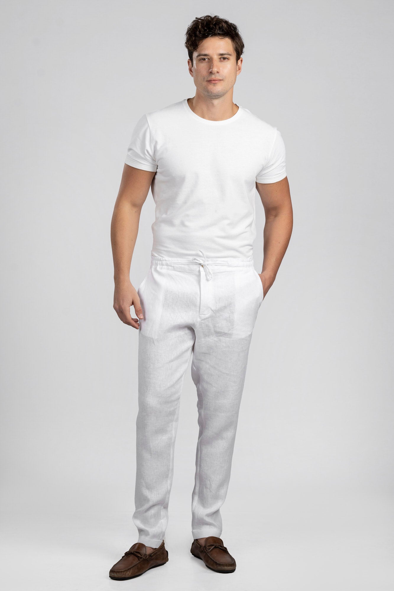 White Pure Linen Pants
