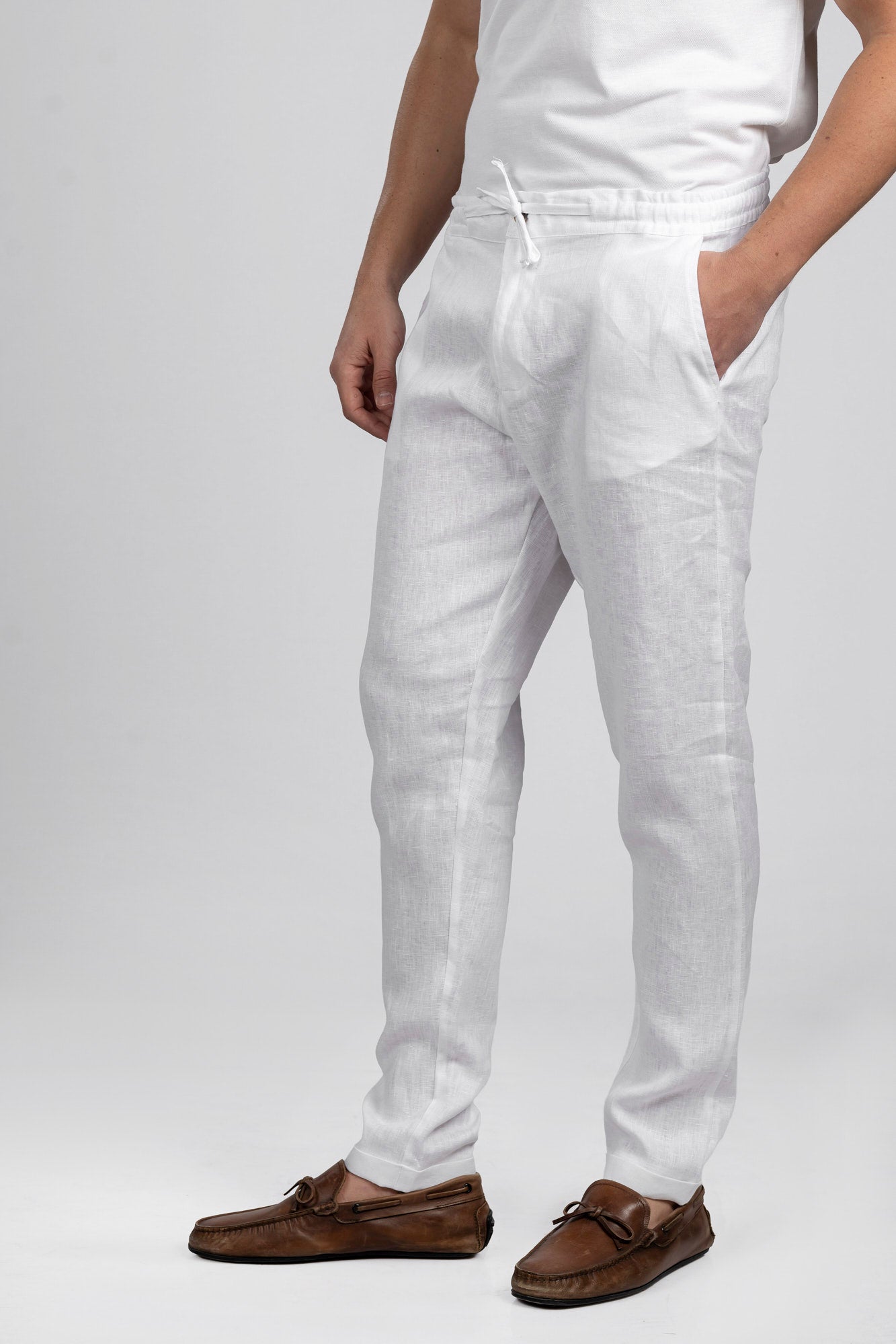 White Pure Linen Pants
