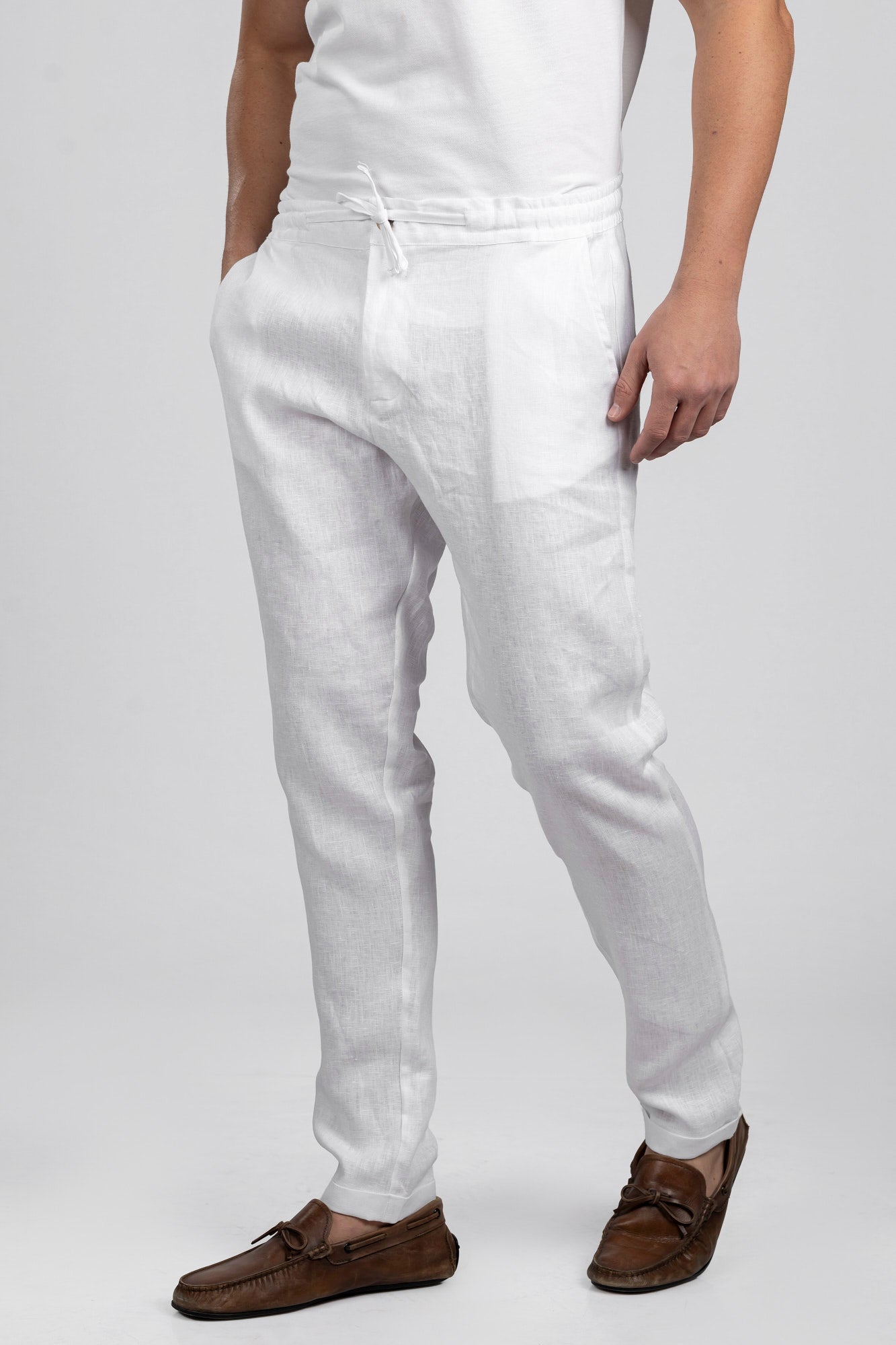 White Pure Linen Pants