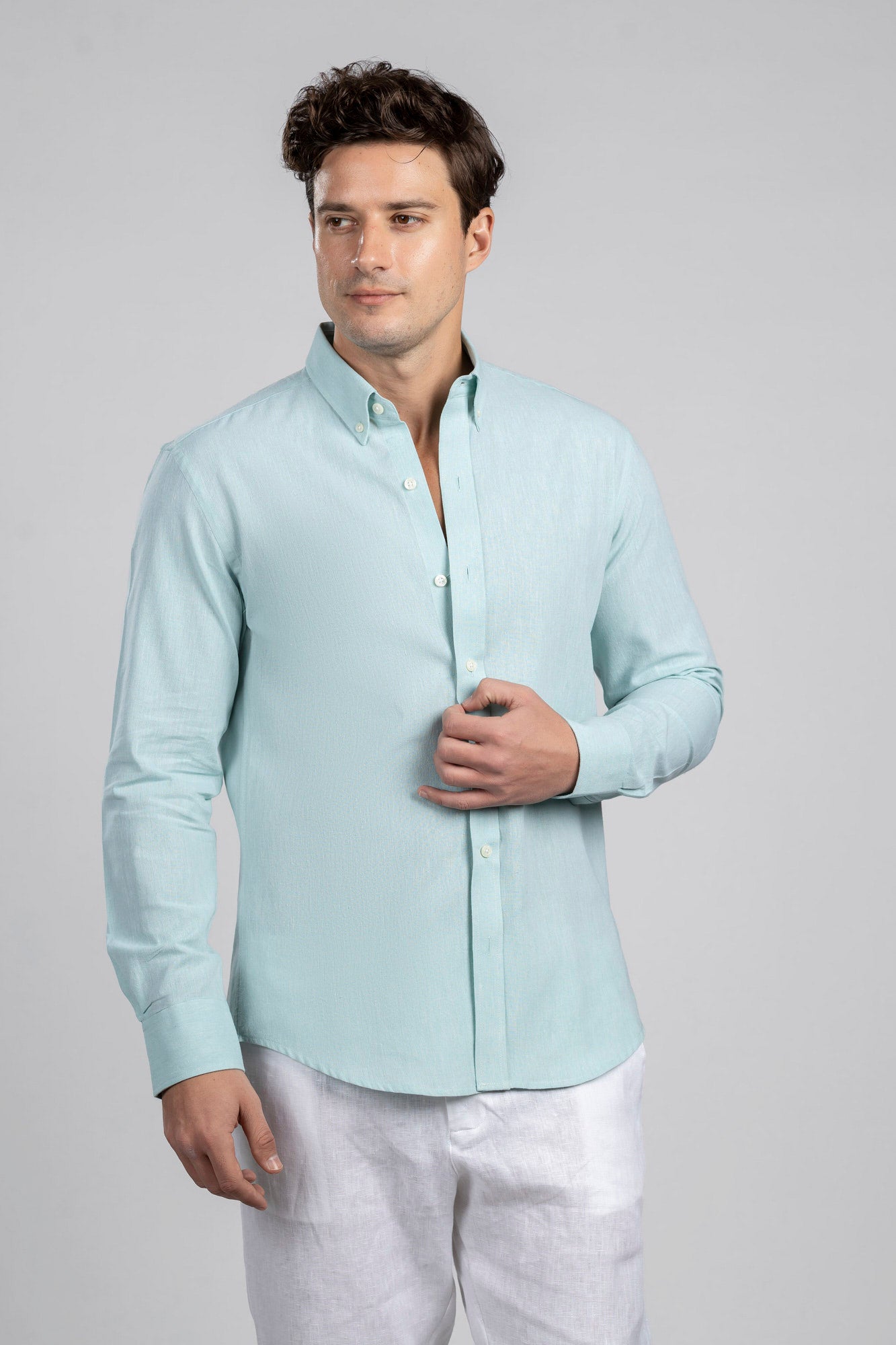 Aqua Cotton Linen Shirt