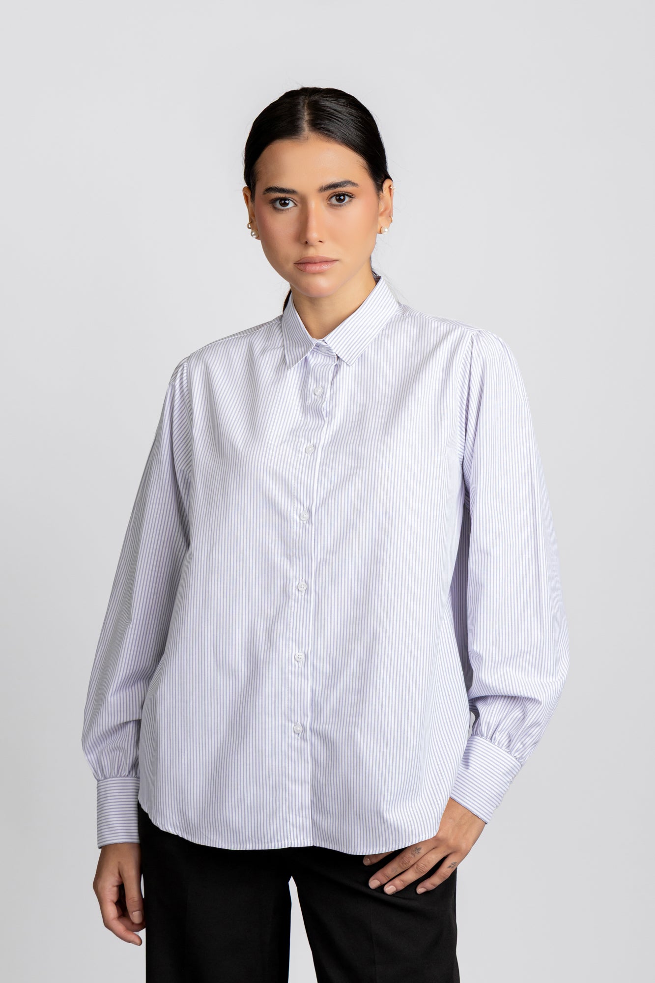 Striped Poplin Puff Sleeve Shirt