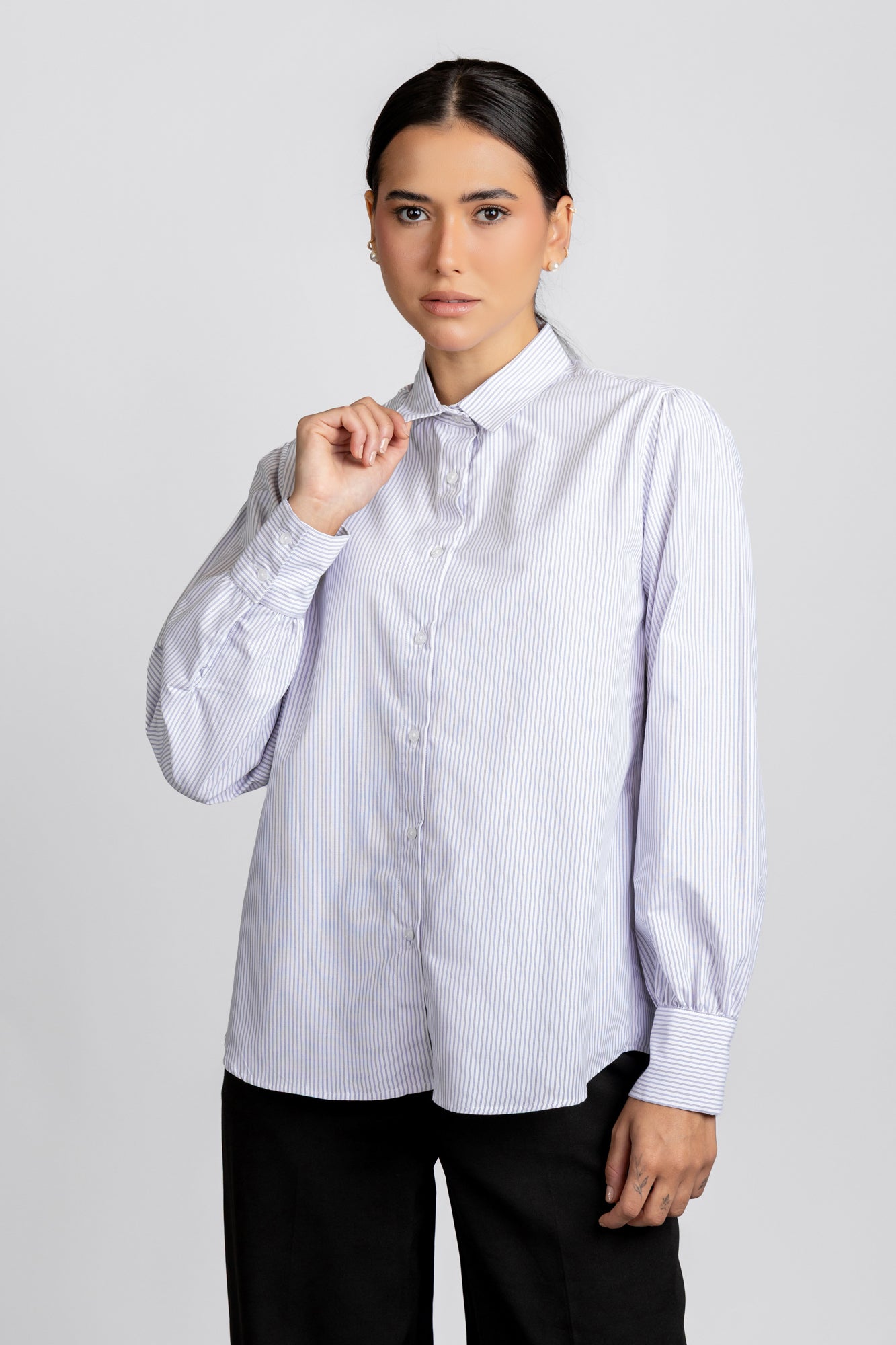 Striped Poplin Puff Sleeve Shirt