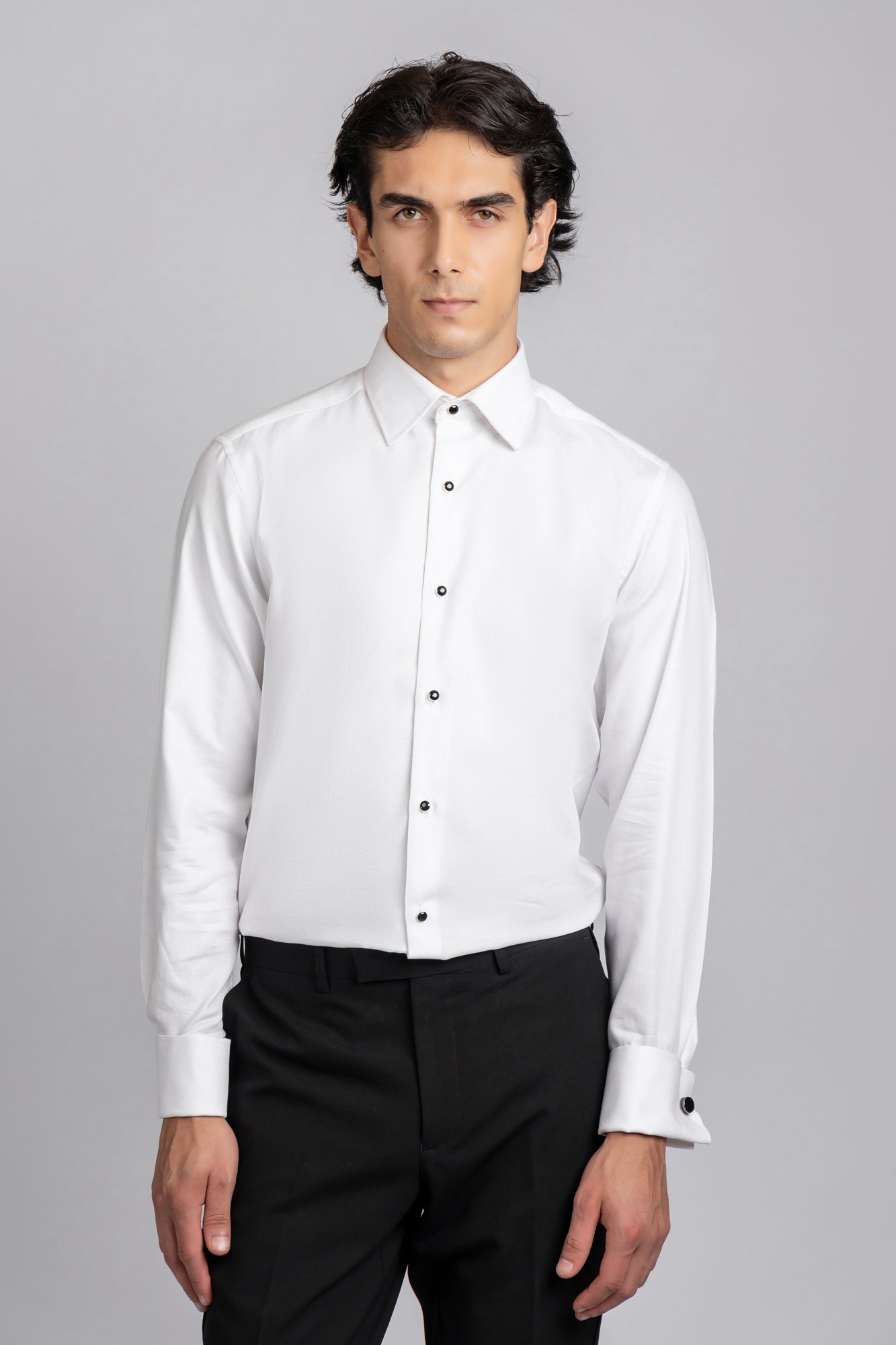 White Dobby Tuxedo Shirt - Regular Fit