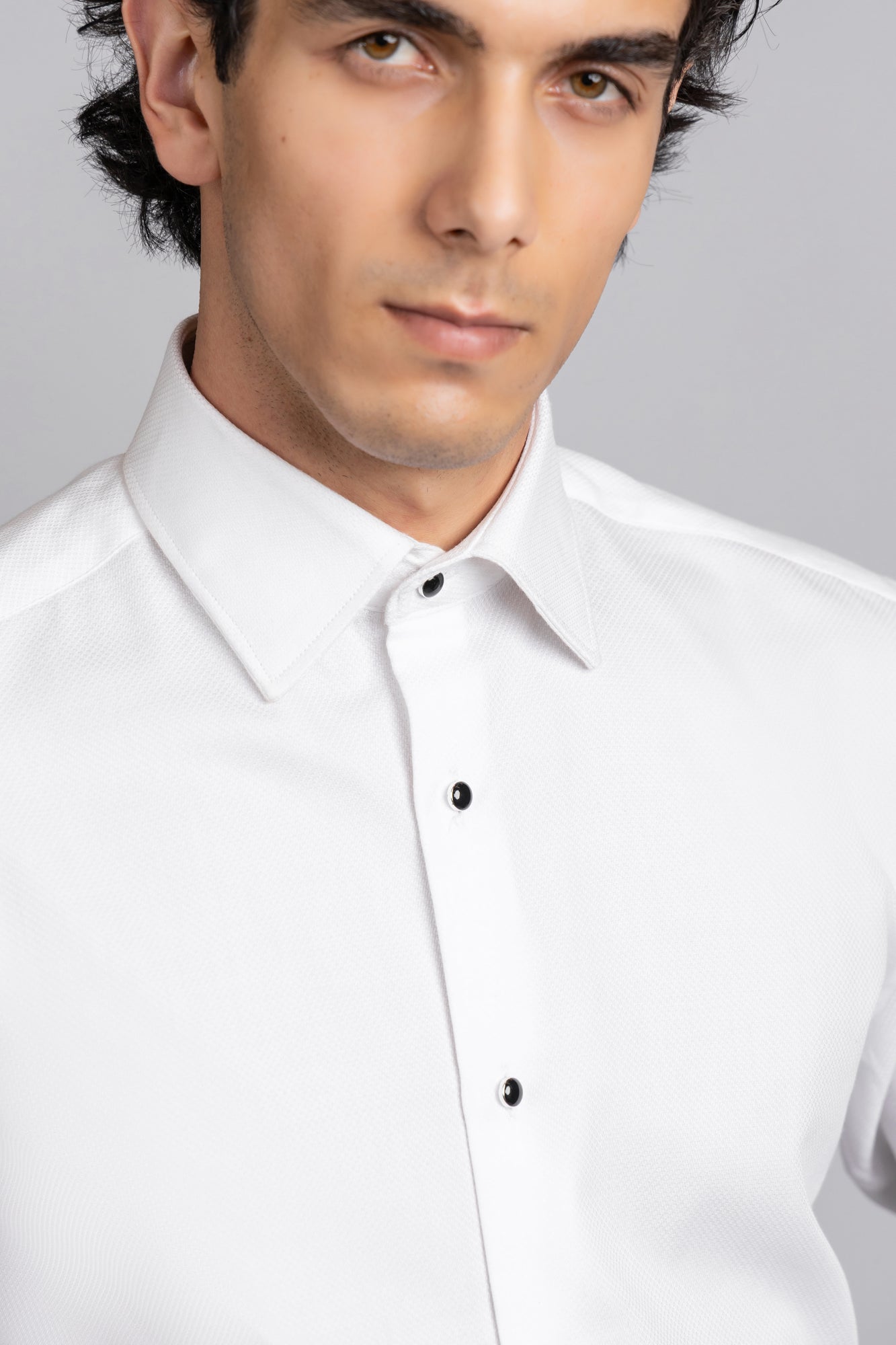 White Dobby Tuxedo Shirt - Regular Fit