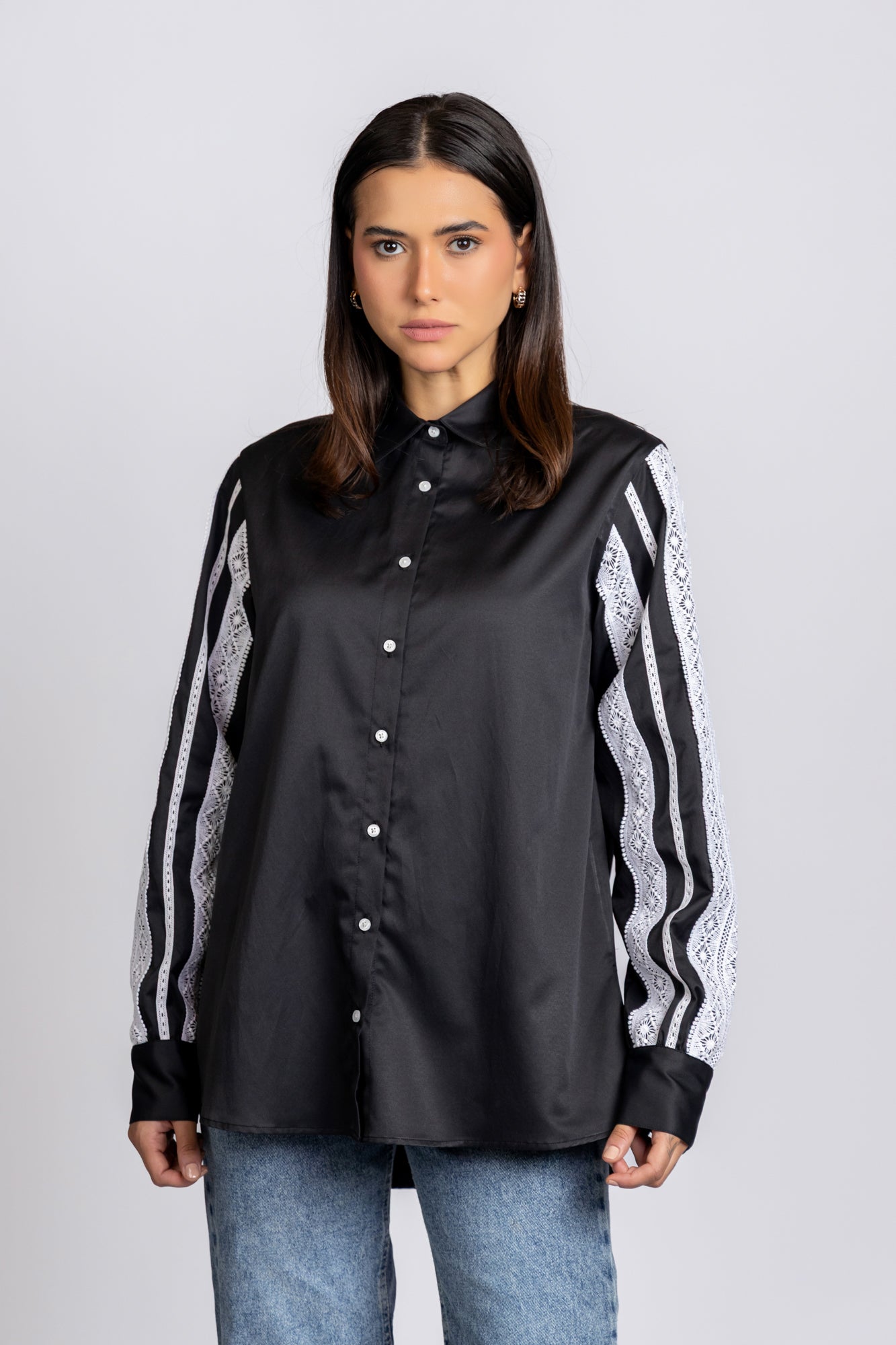 Black Sleeve Detail Stretch Shirt