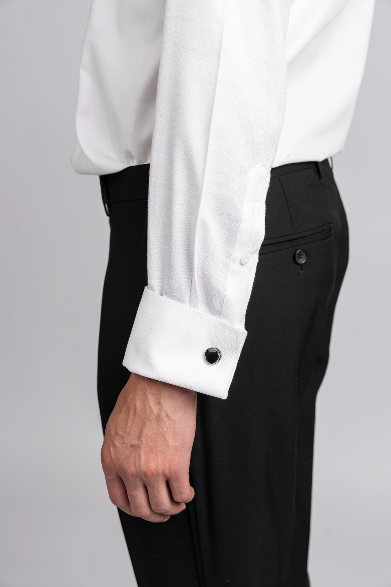 White Dobby Tuxedo Shirt - Regular Fit