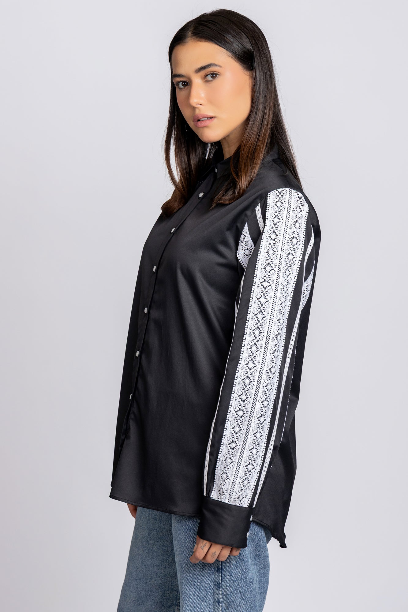 Black Sleeve Detail Stretch Shirt