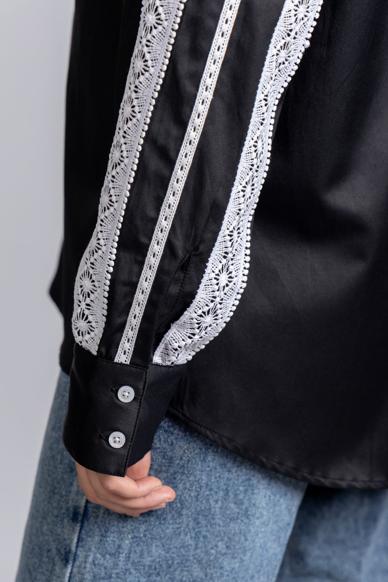 Black Sleeve Detail Stretch Shirt