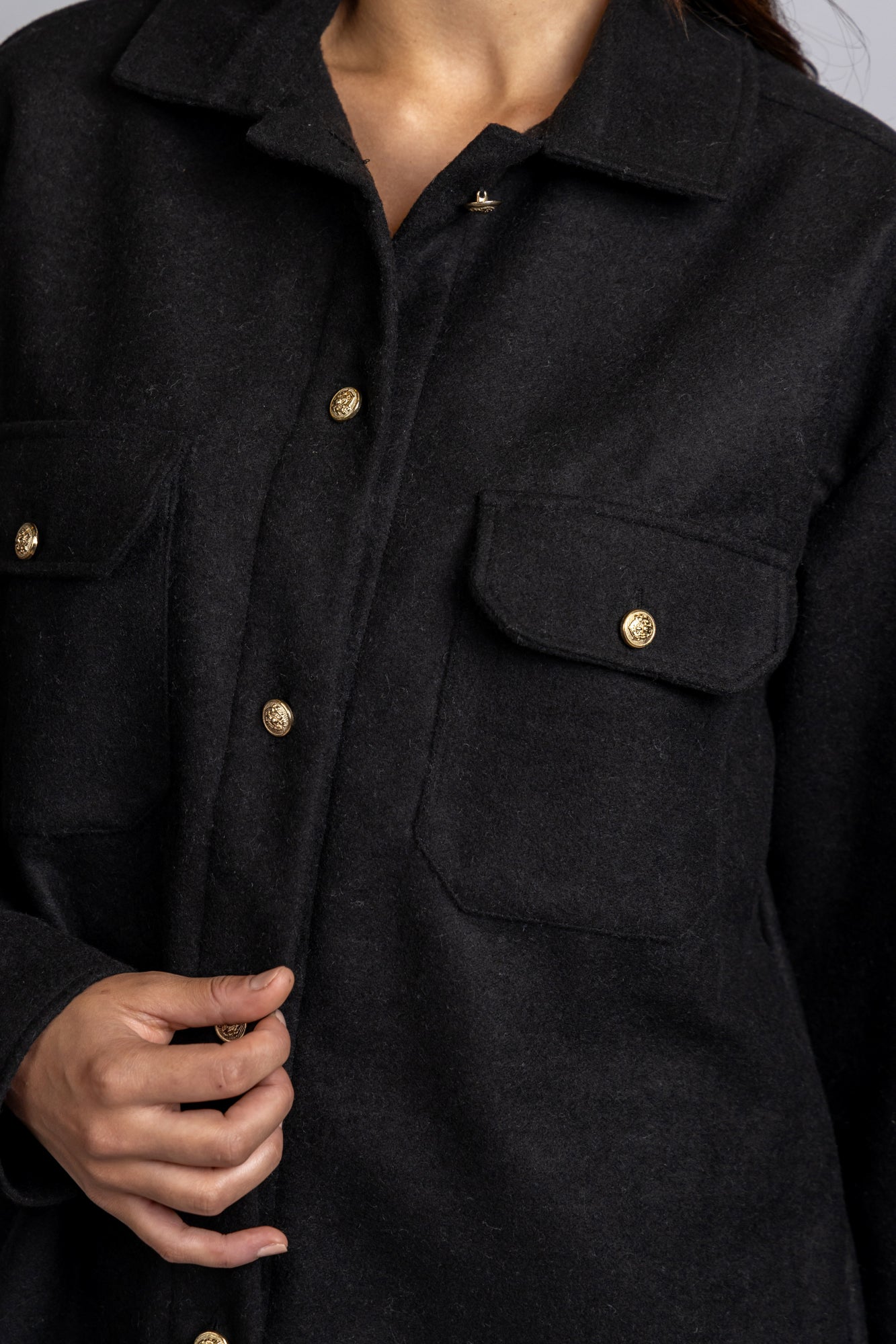 Brushed Overshirt with Flap Pockets Black