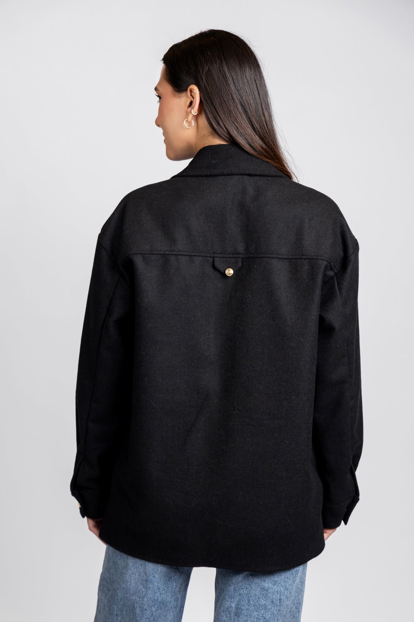 Brushed Overshirt with Flap Pockets Black