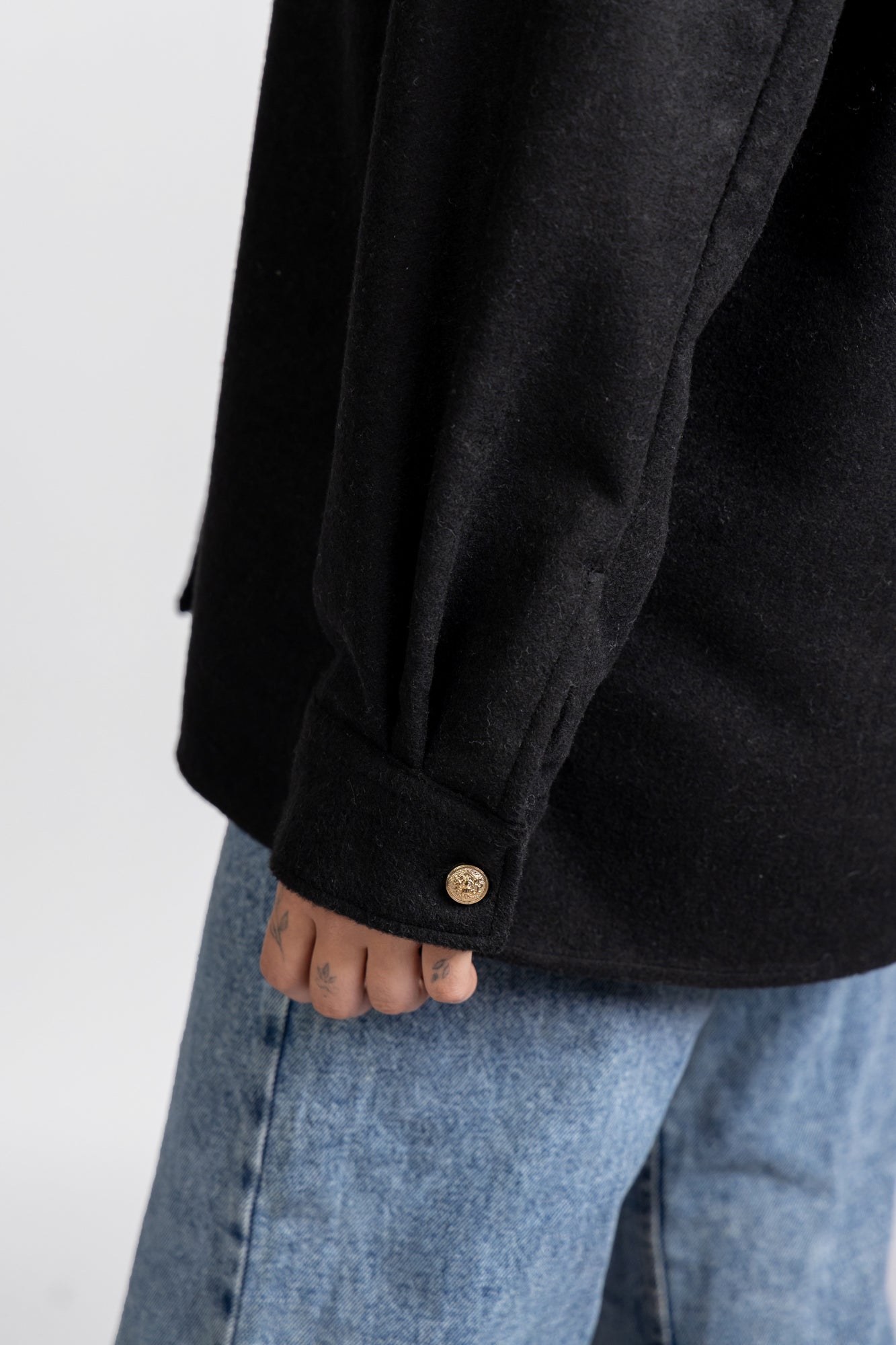 Brushed Overshirt with Flap Pockets Black