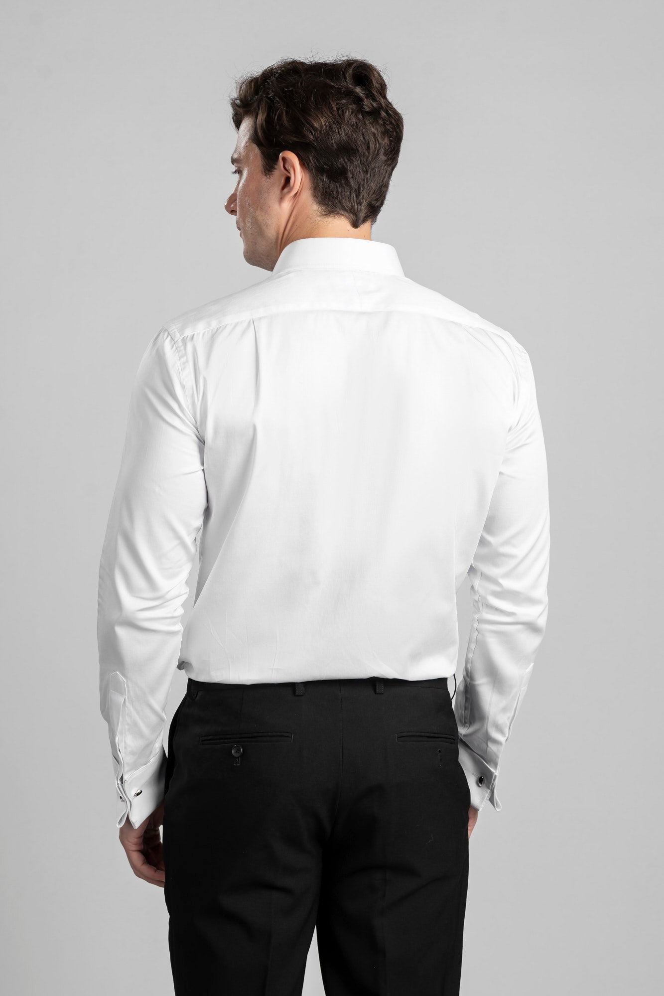 White Satin Twill Double Cuff Shirt - Regular Fit