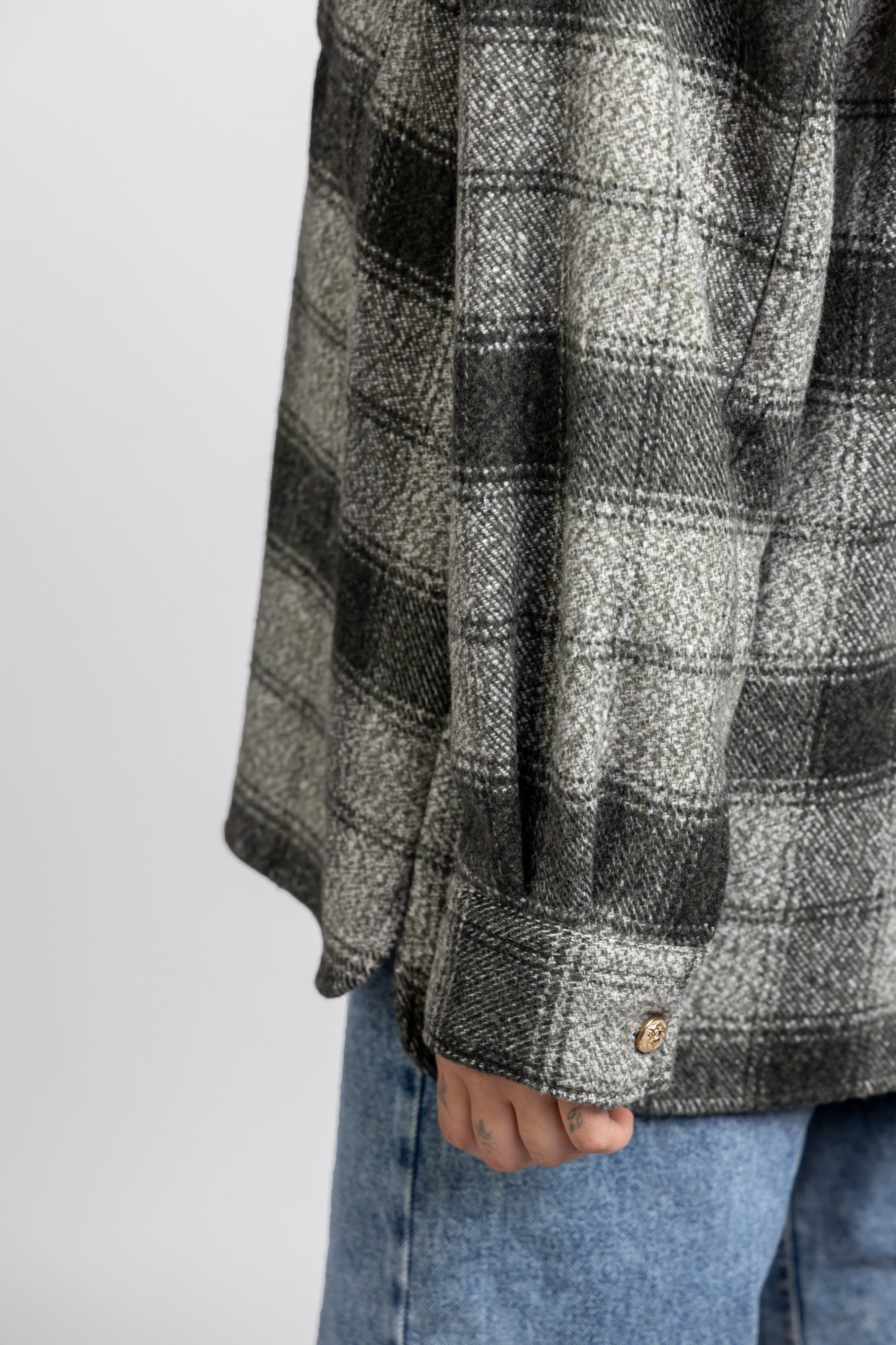 Brushed Checkered Overshirt with Flap Pockets Black