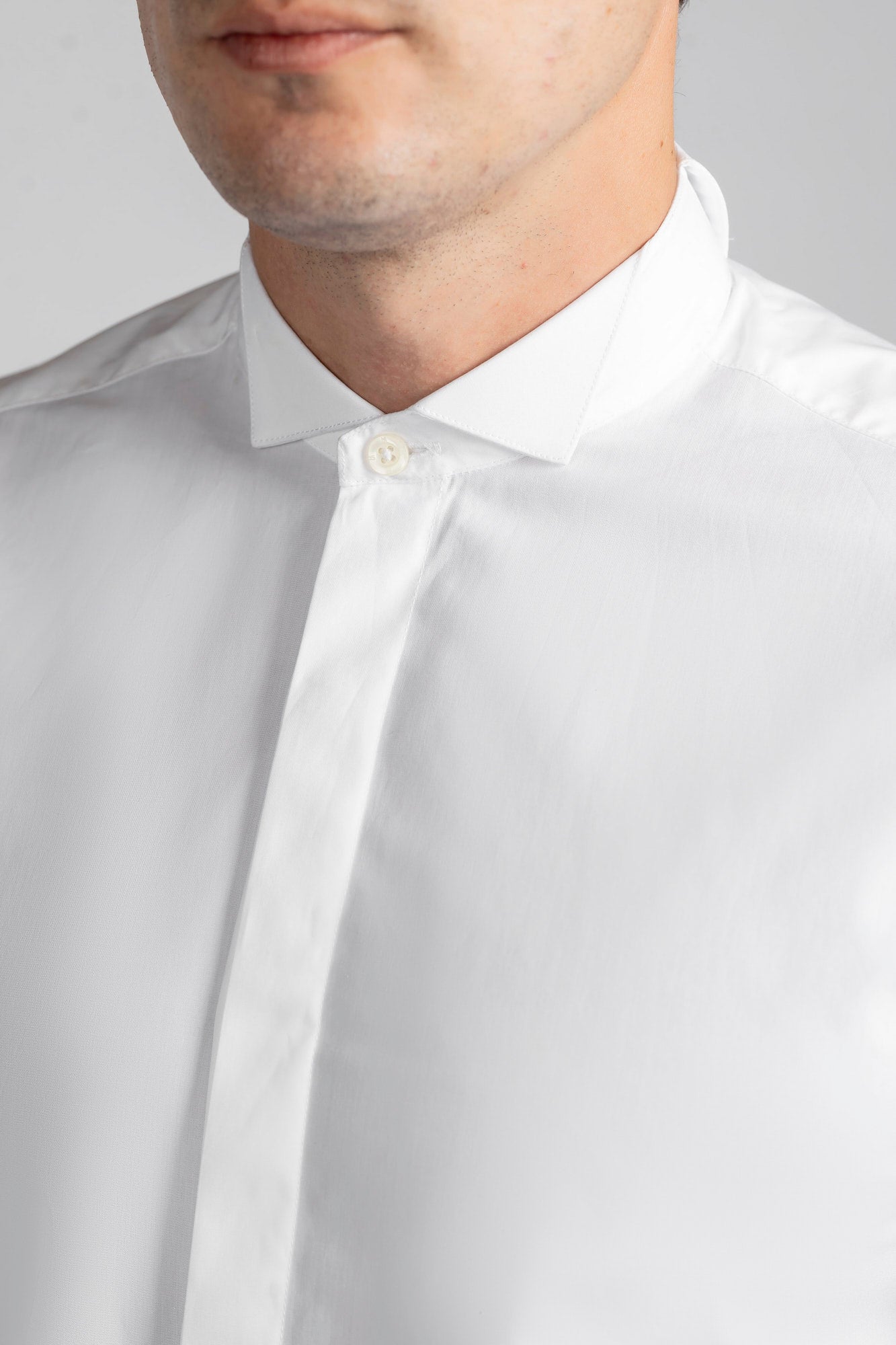 White Hidden Placket Tuxedo Shirt - Regular Fit