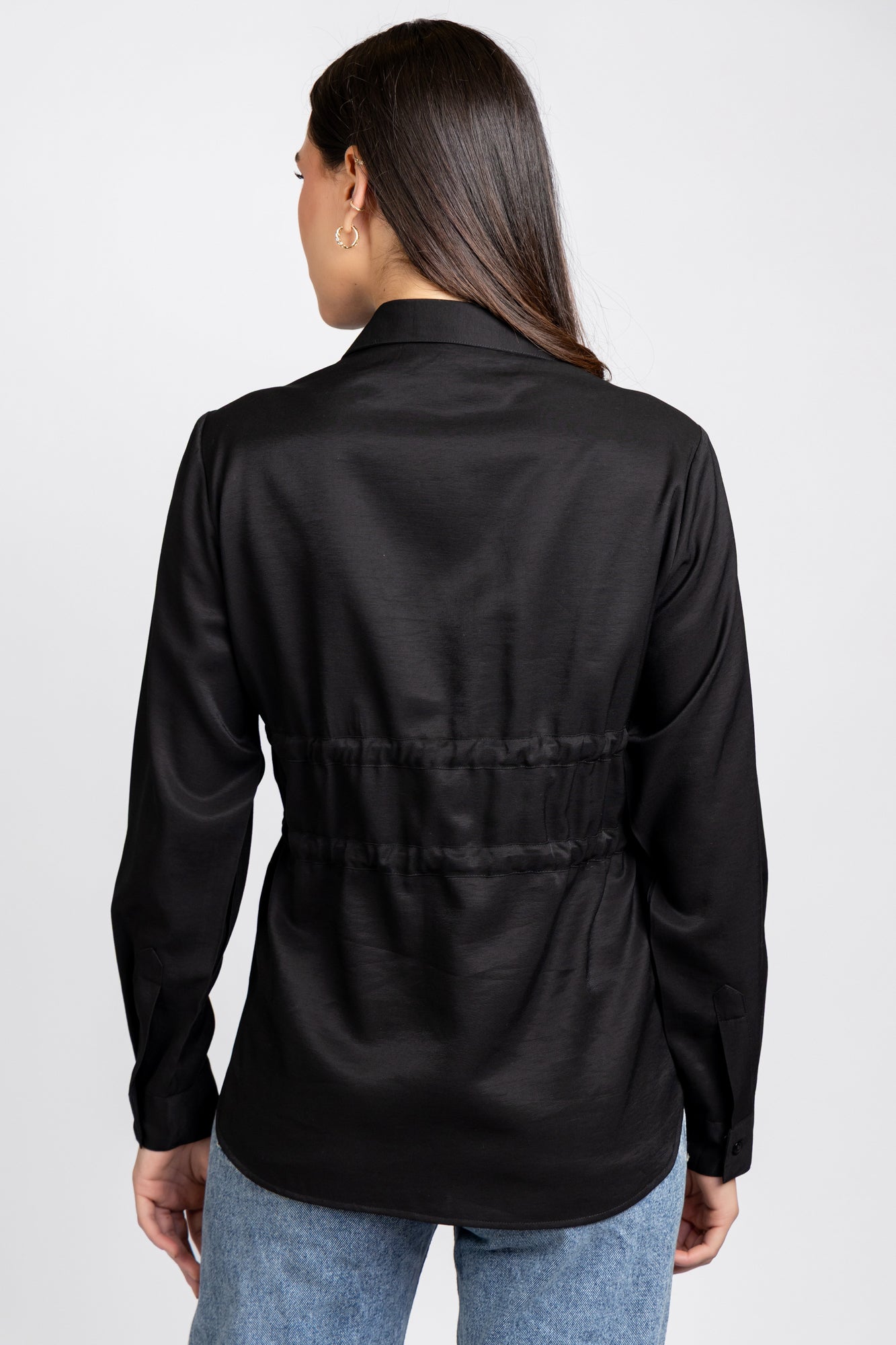 Black Viscose Waist Tie Shirt