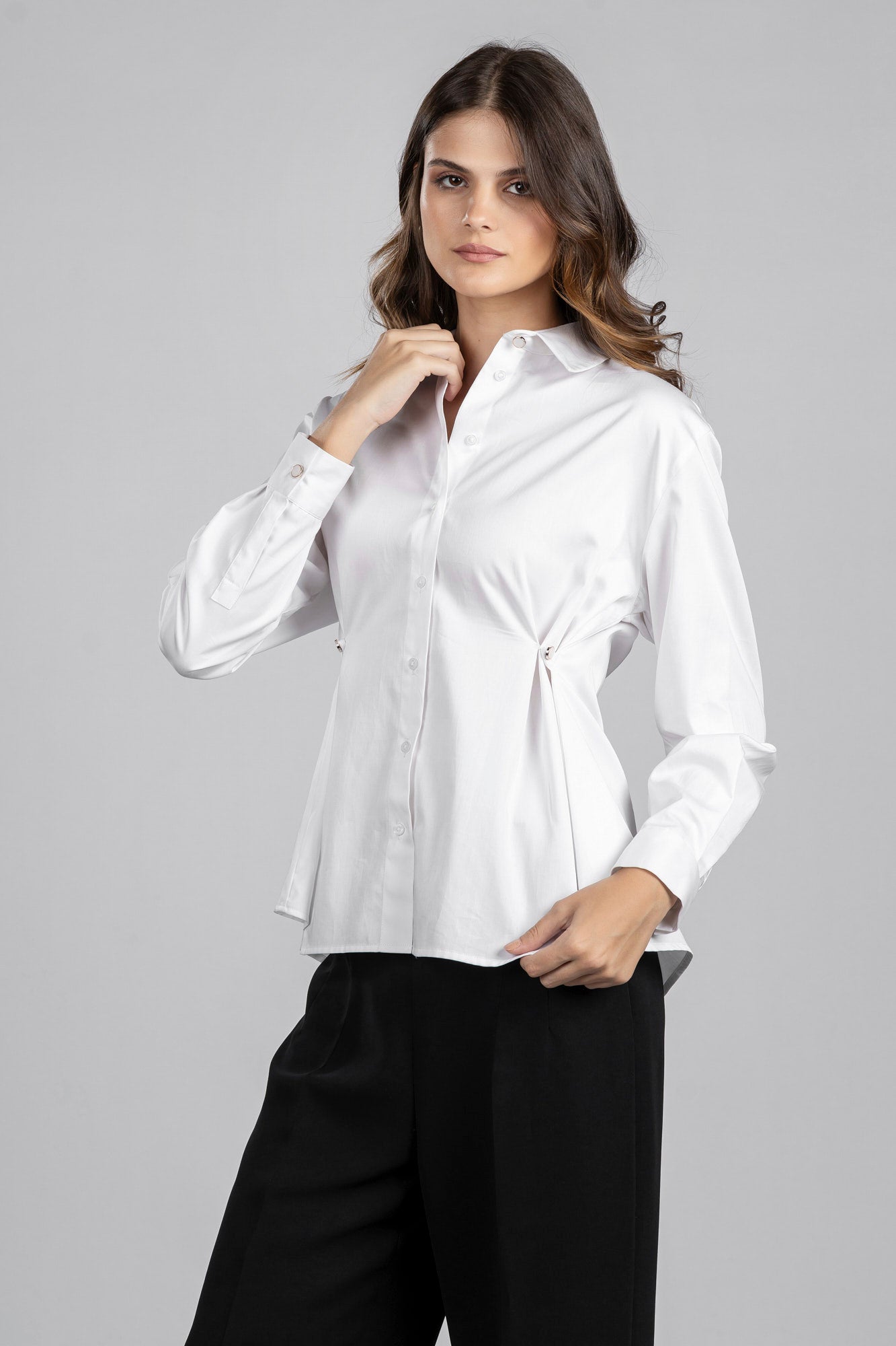 White Fitted Shirt with Waist Detail