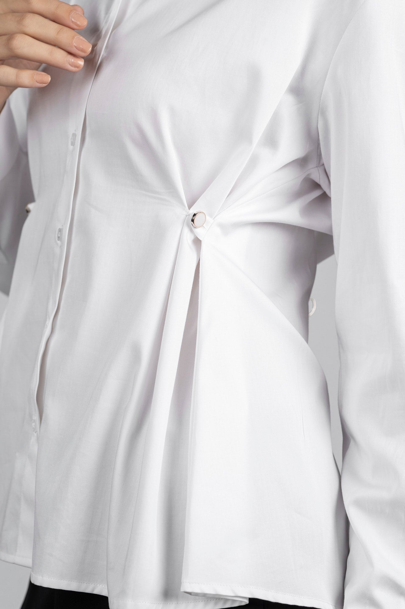 White Fitted Shirt with Waist Detail