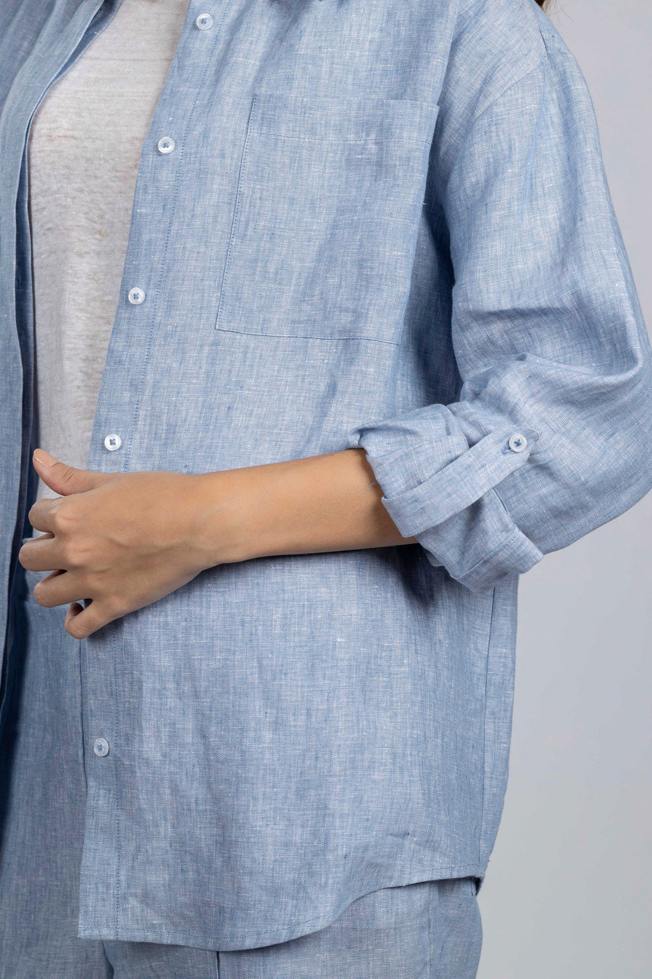 Light Blue Pure Linen Oversized Shirt