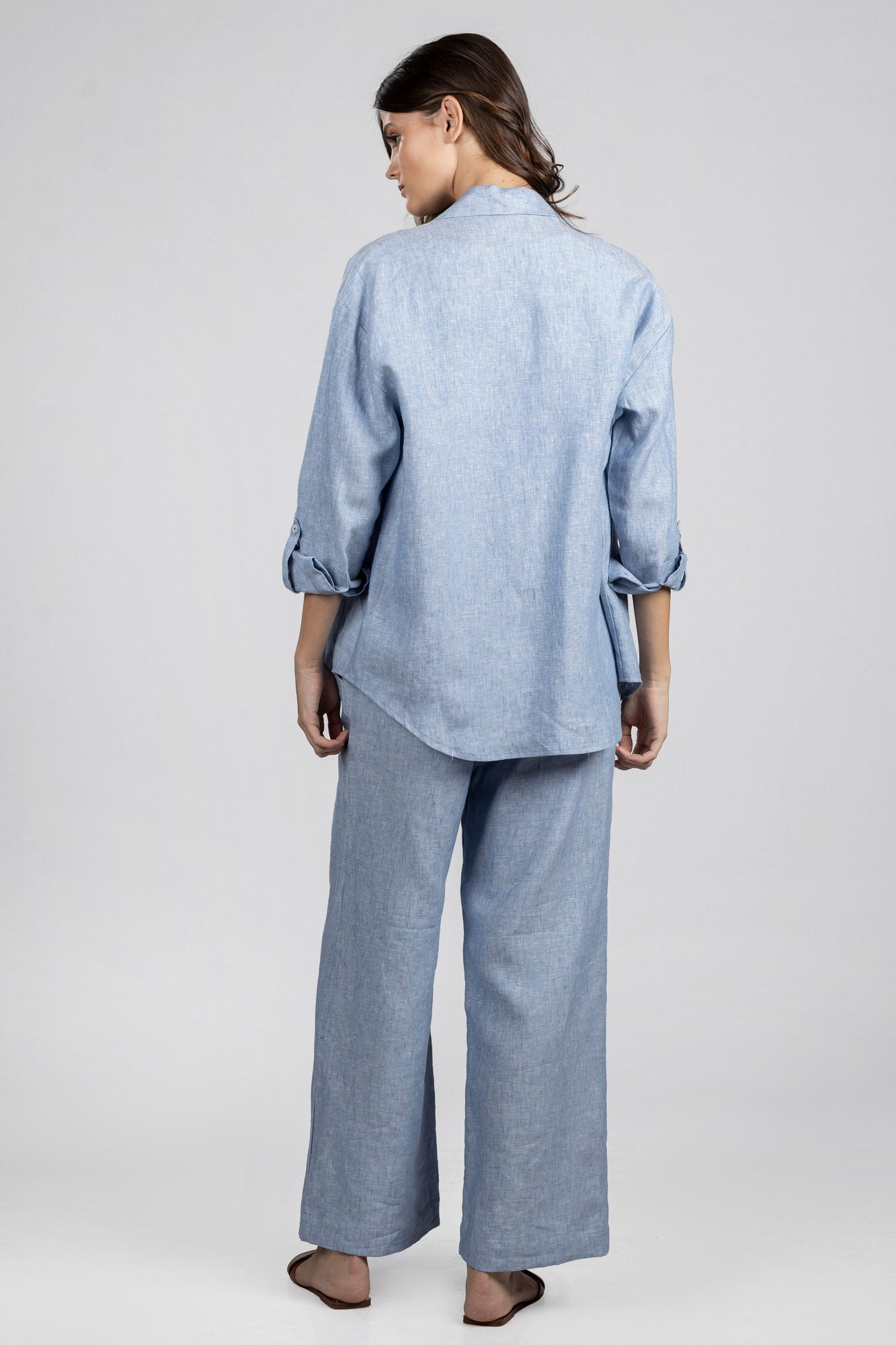Light Blue Pure Linen Oversized Shirt