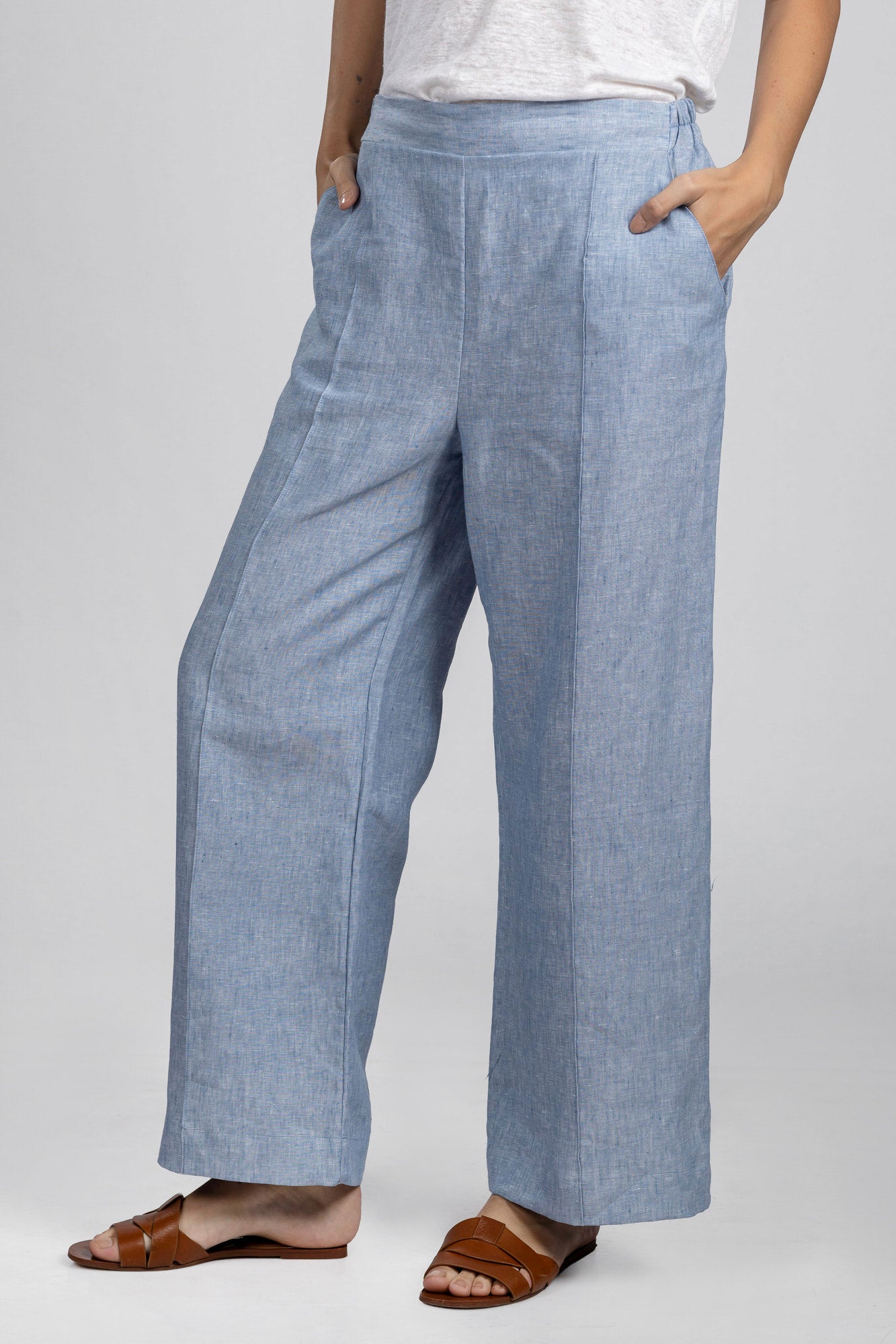 Light Blue Pure Linen Pants