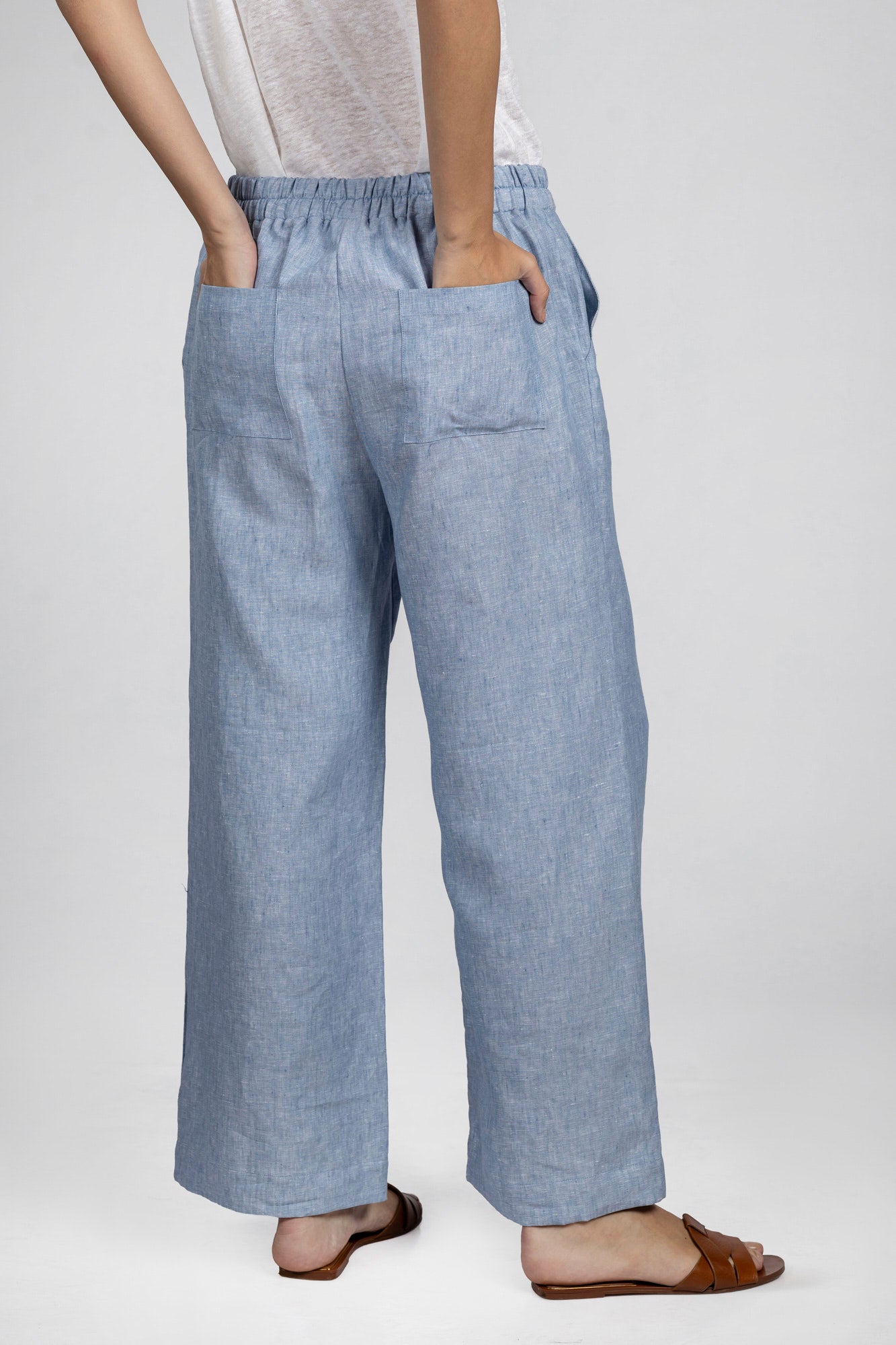Light Blue Pure Linen Pants