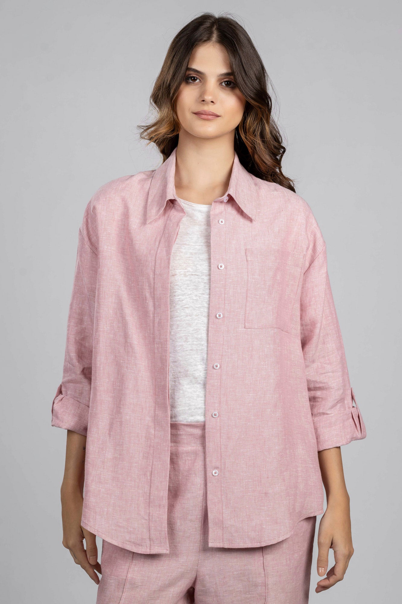 Pink Pure Linen Oversized Shirt