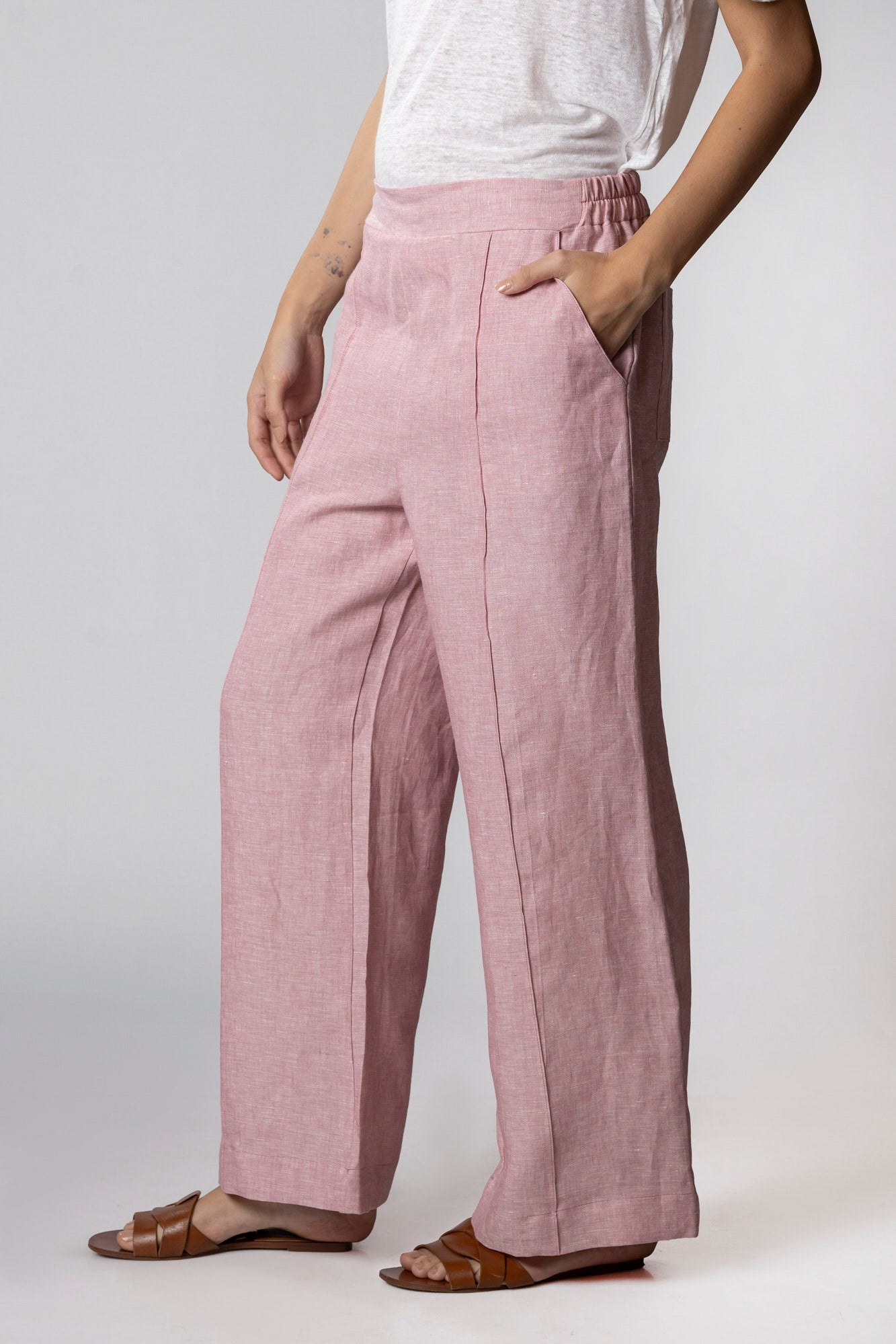 Pink Pure Linen Pants