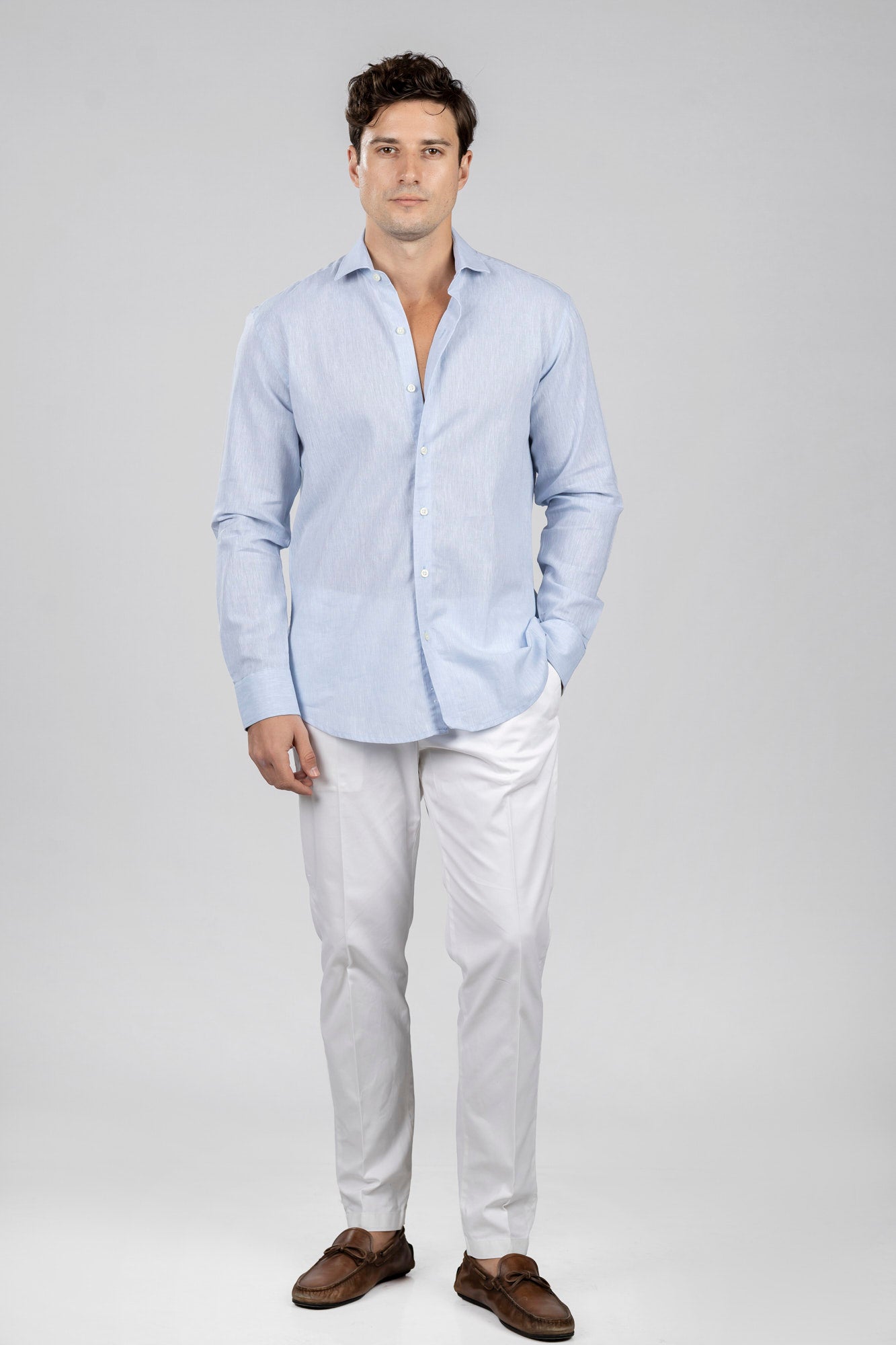 Light Blue Linen Cotton Cutaway Shirt