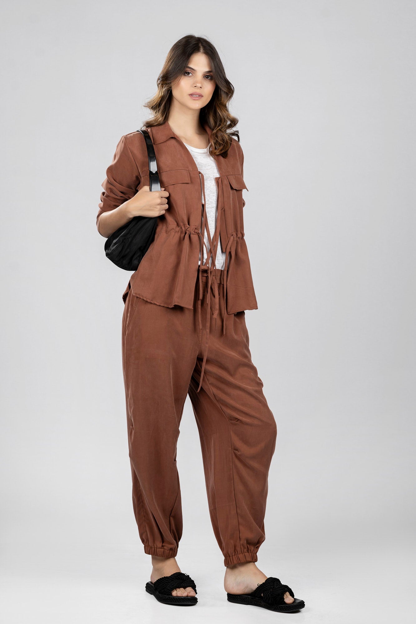 Cafe Tencel Front Tie Shirt