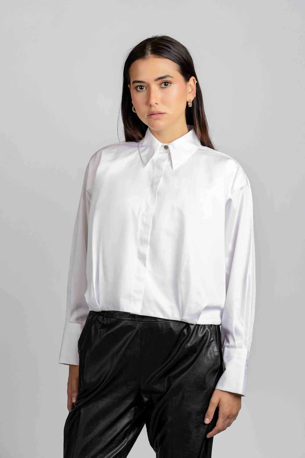 White Twill Fitted Cropped Shirt