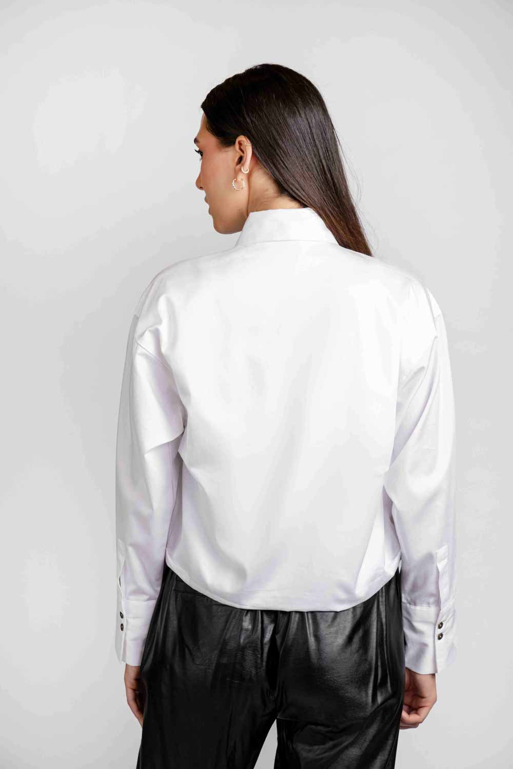 White Twill Fitted Cropped Shirt