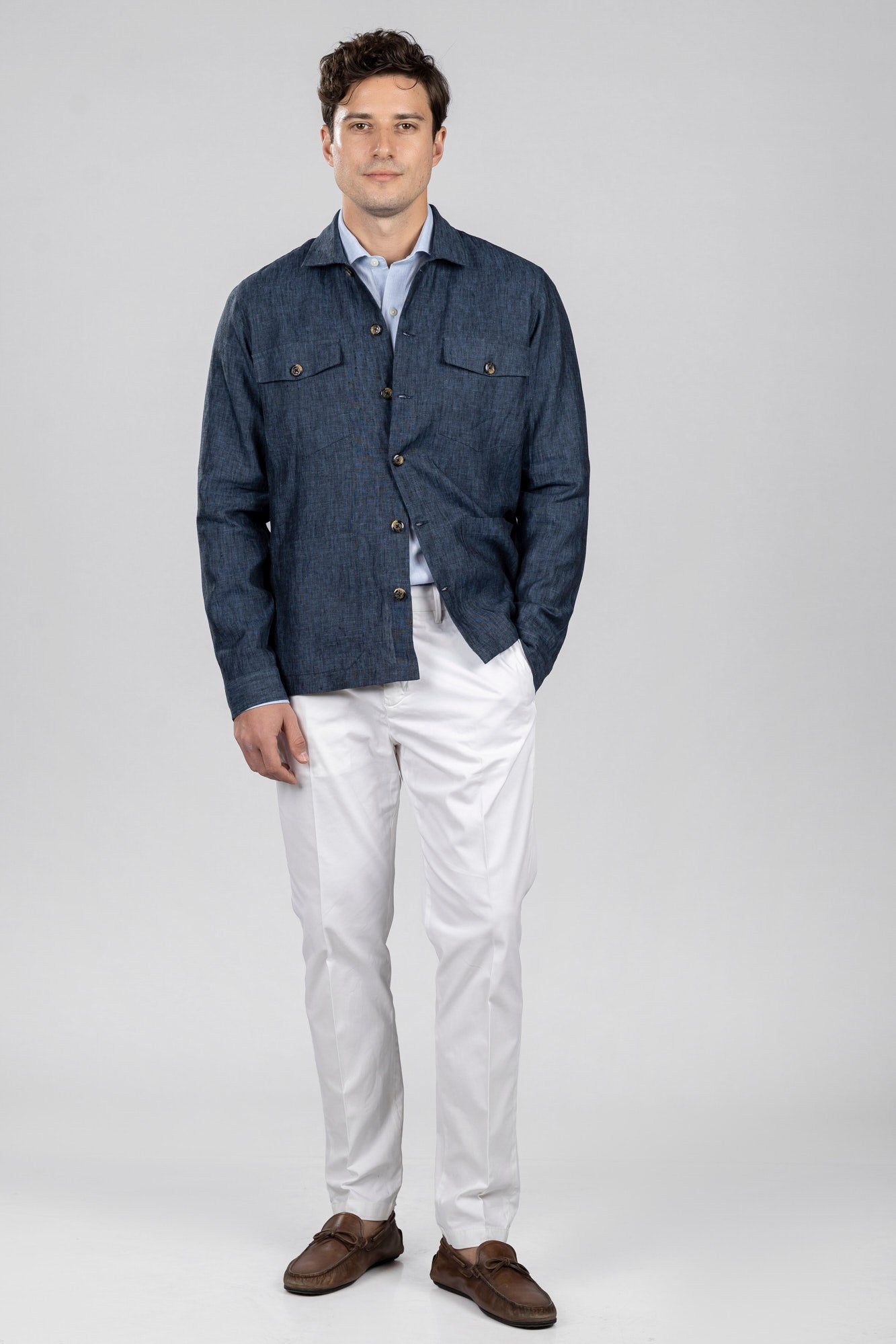 Navy Pure Linen Overshirt