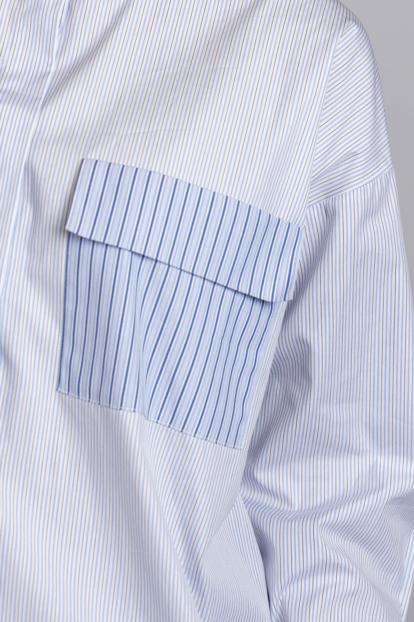 White Striped Patch-Work Shirt with Flap Pockets