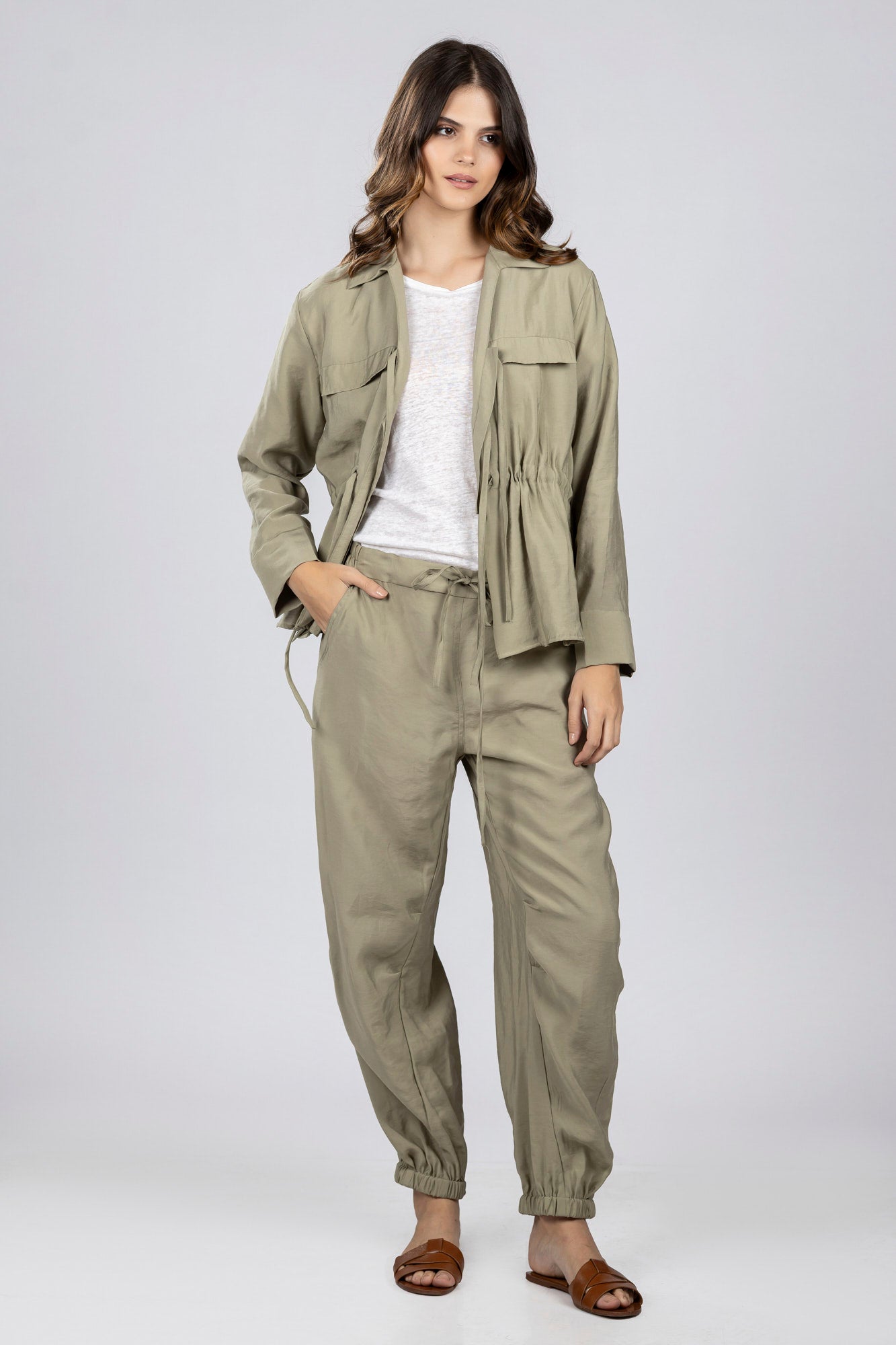 Light Khaki Modal Front Tie Shirt