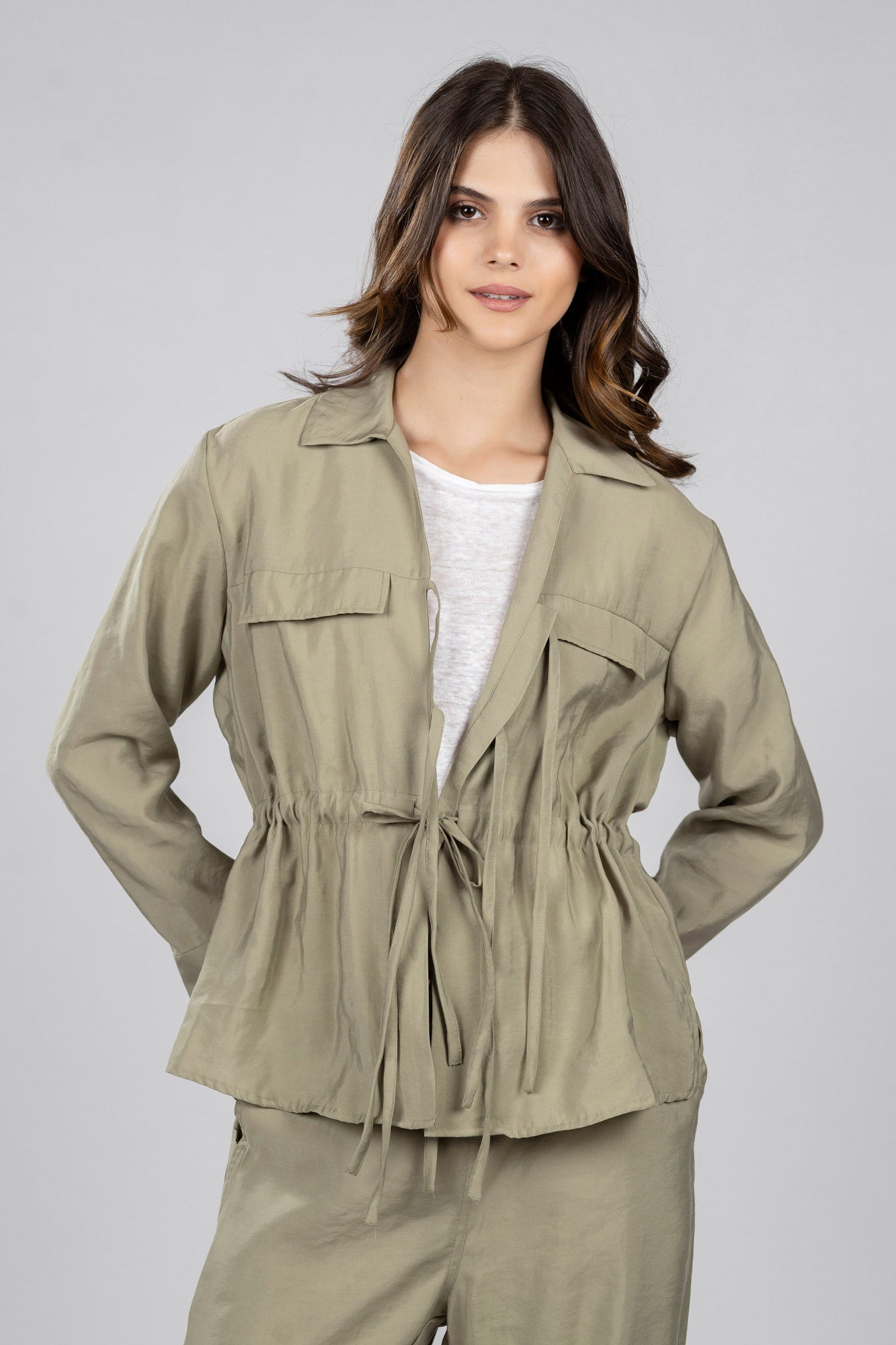 Light Khaki Modal Front Tie Shirt