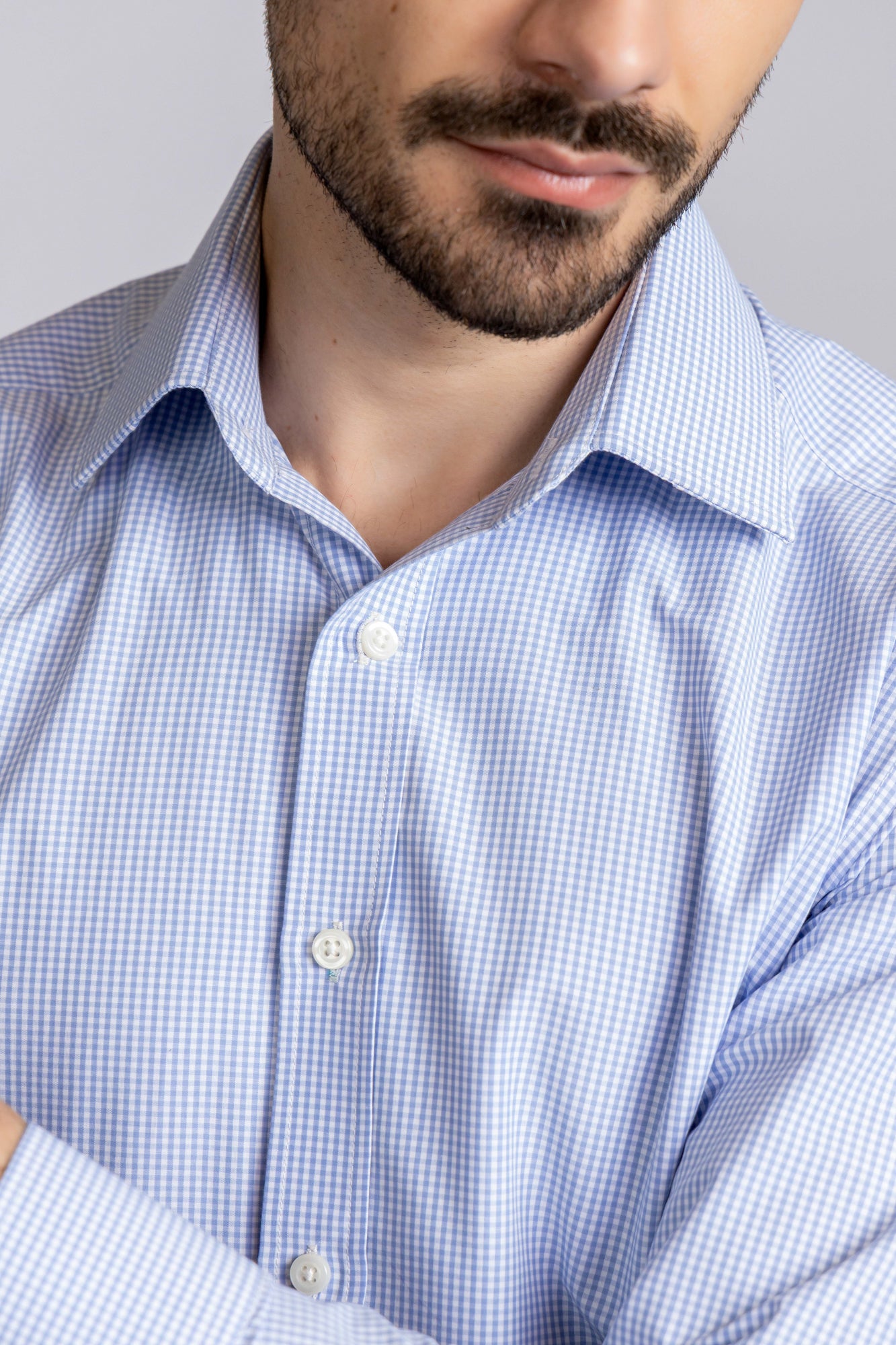 Sky Blue Checkered Poplin Shirt - Regular Fit