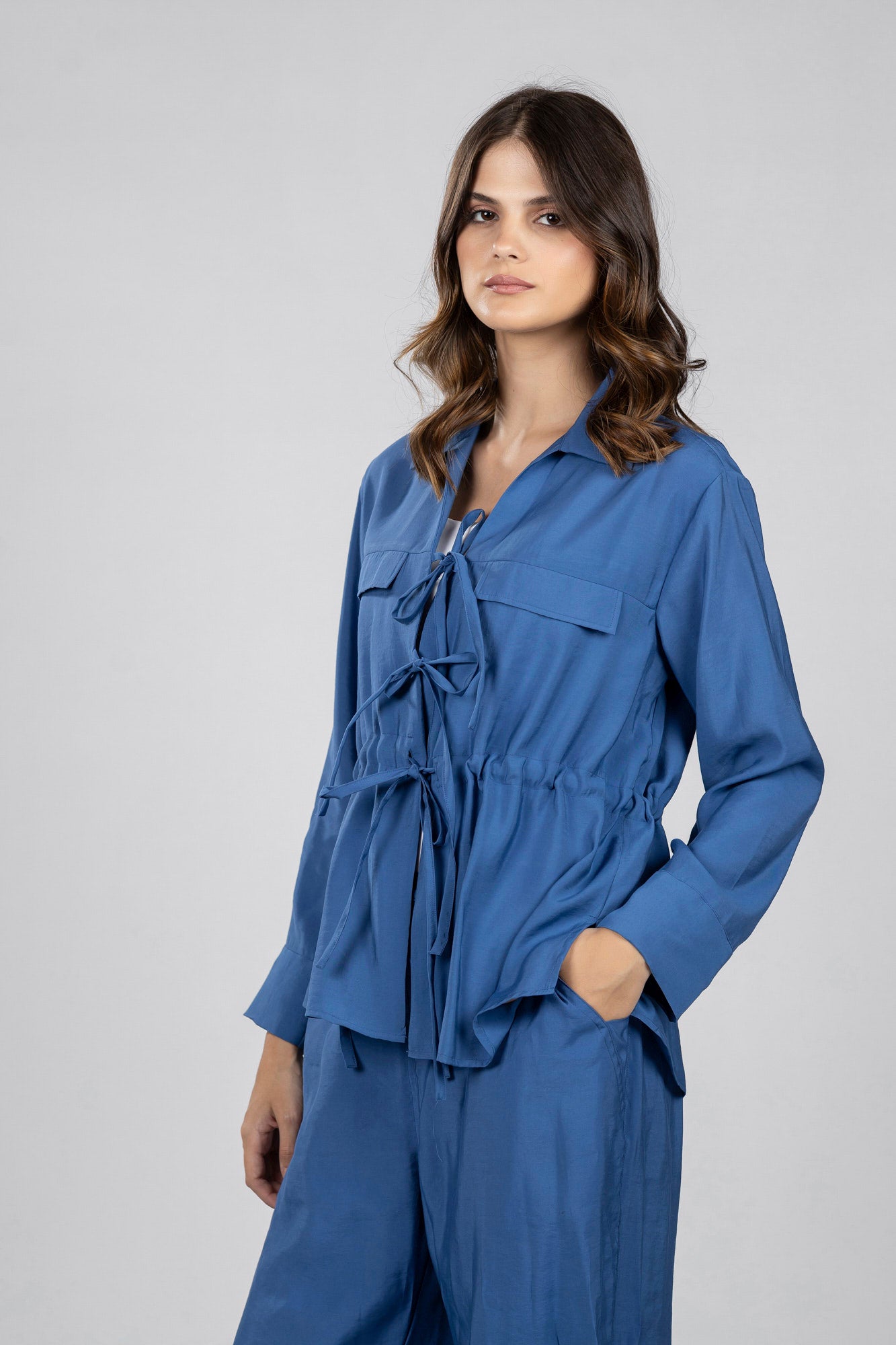 Blue Modal Front Tie Shirt