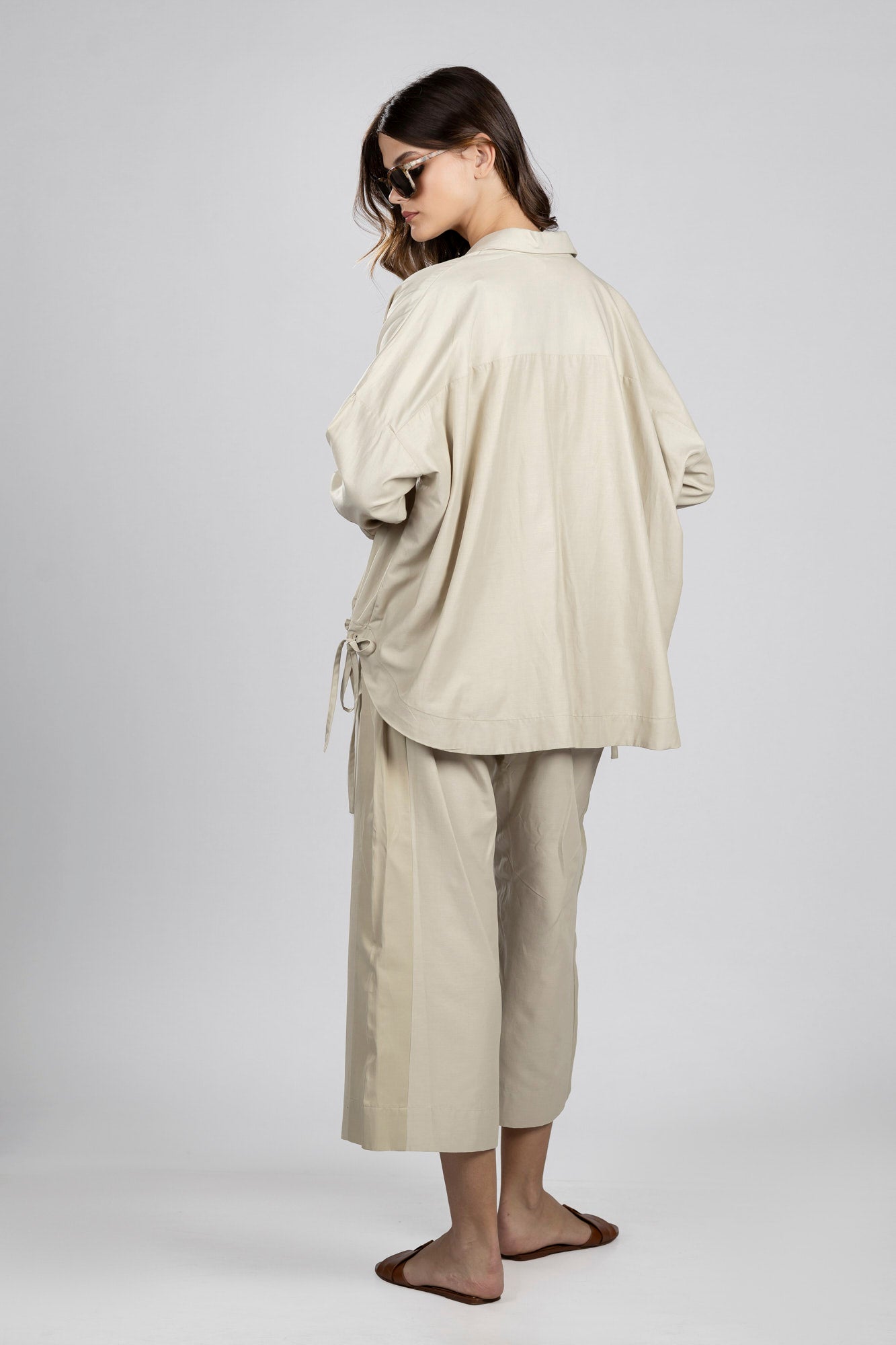 Taupe Relaxed Hem Tie Shirt