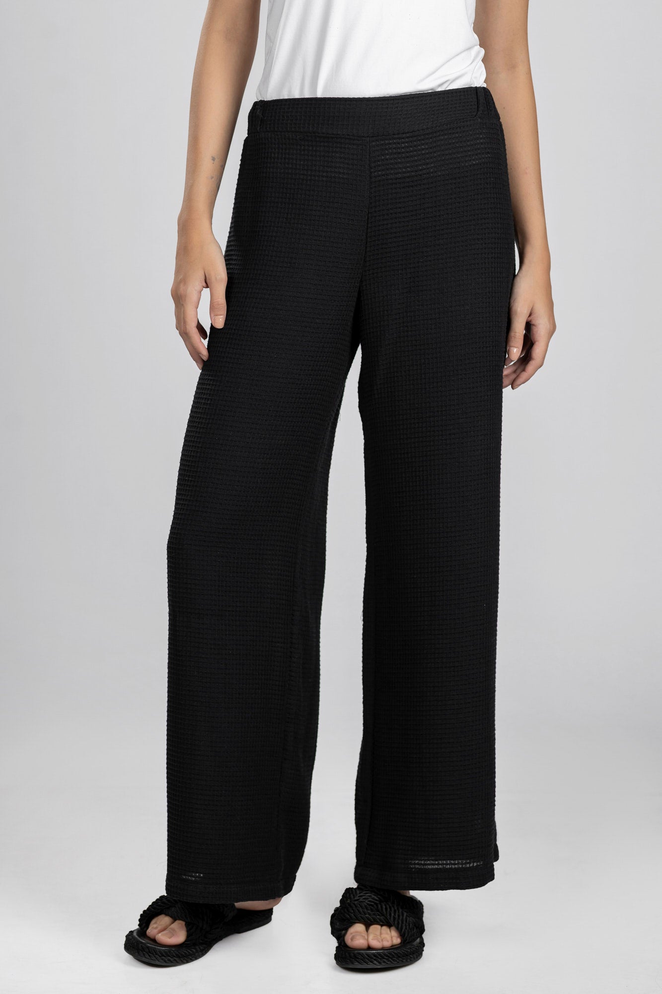 Black Waffle Relaxed Pants