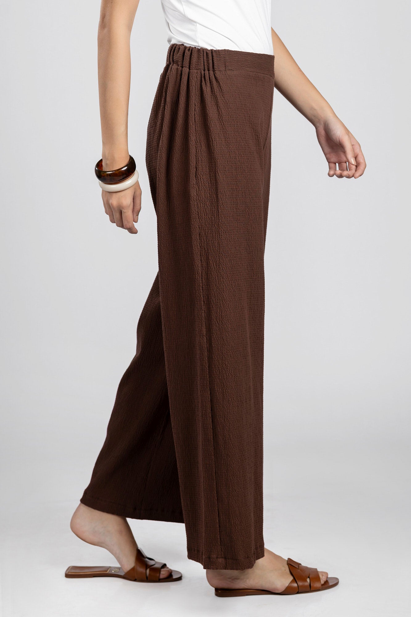 Brown Seersucker Relaxed Pants