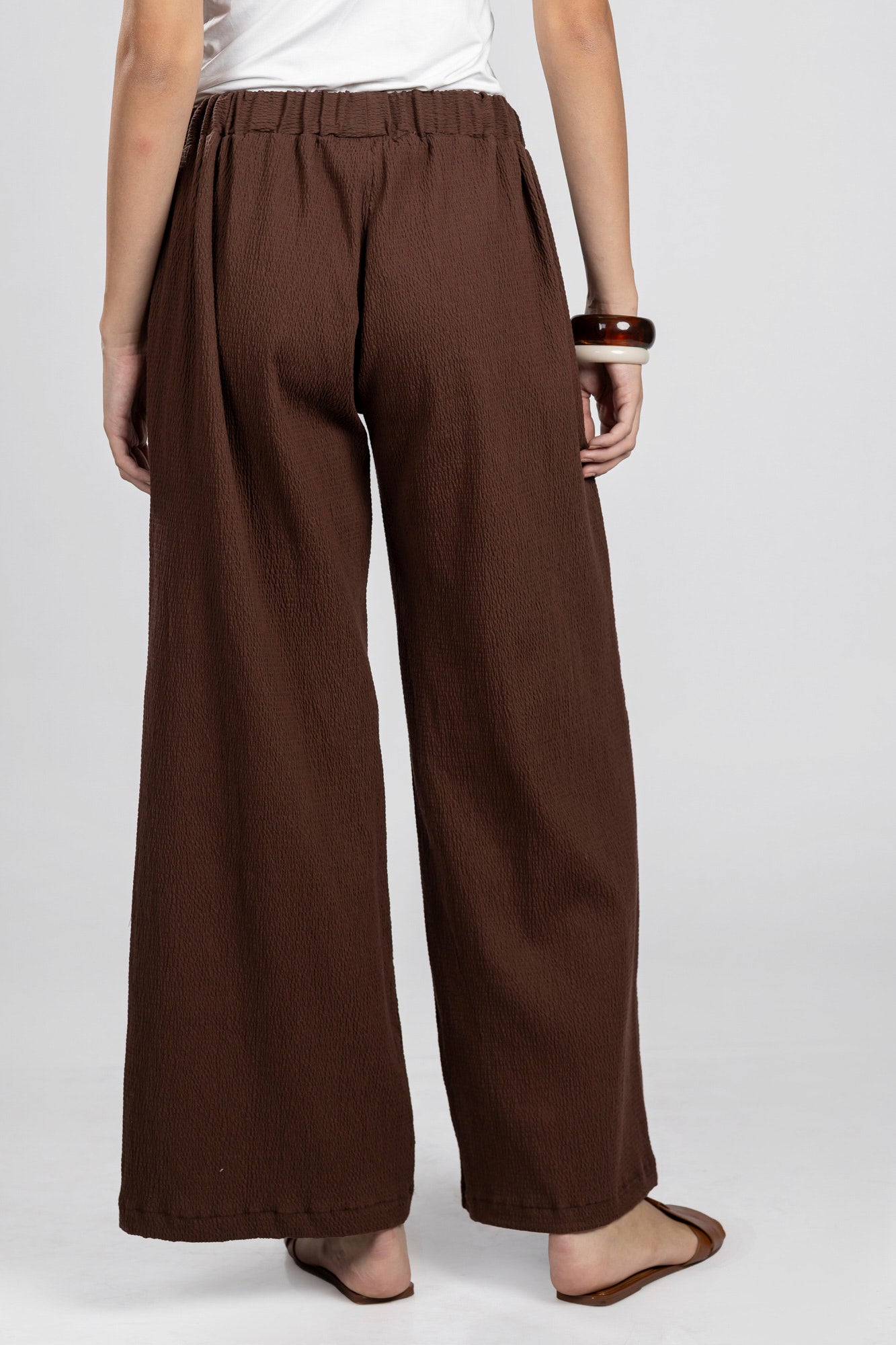 Brown Seersucker Relaxed Pants