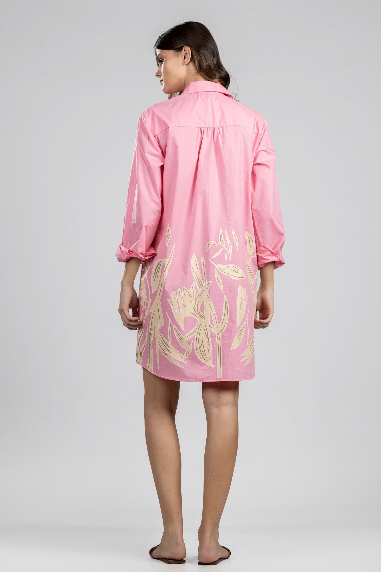 Pink Printed Poplin Short Shirt Dress