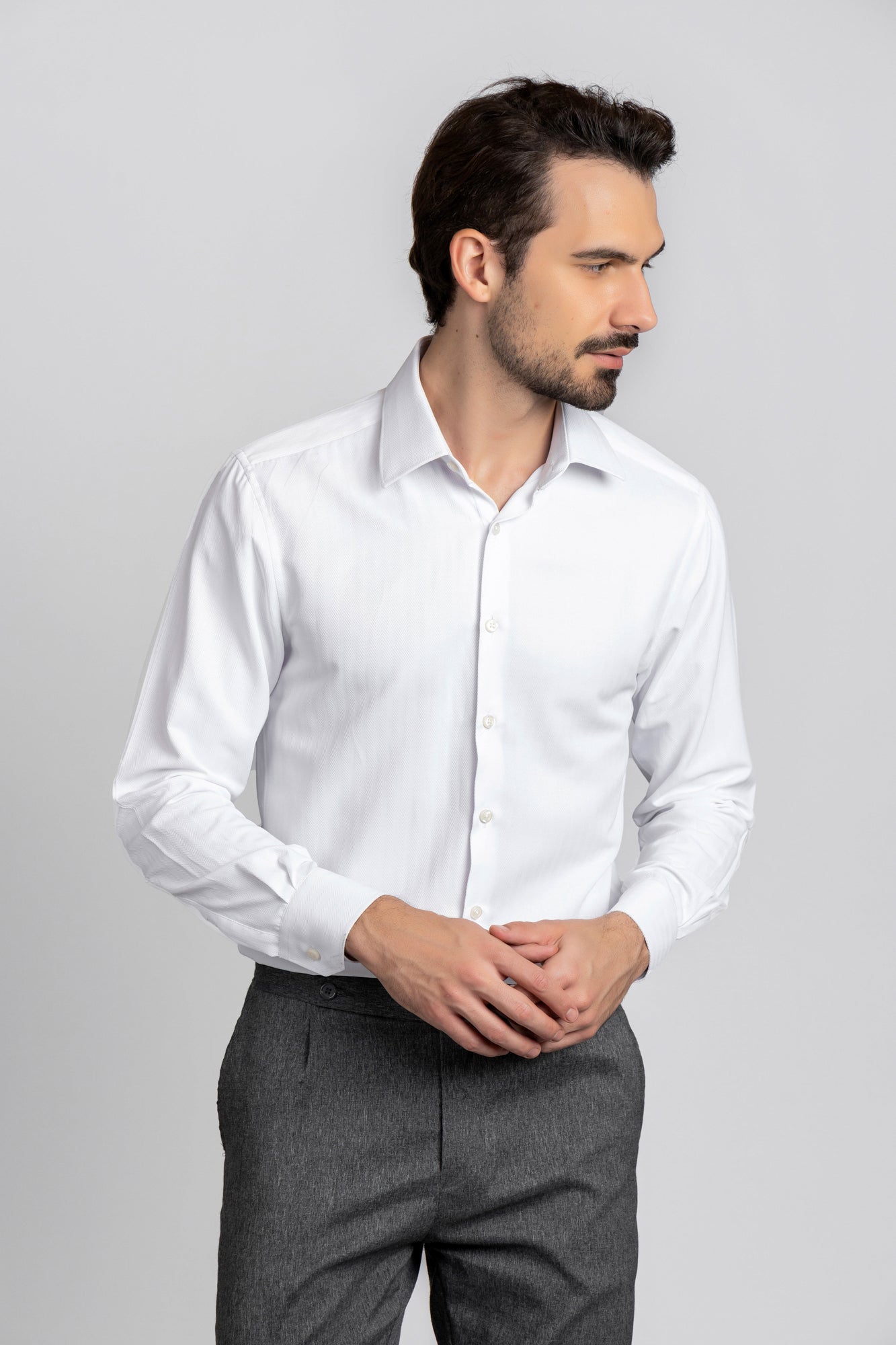 White Herringbone Shirt - Slim Fit