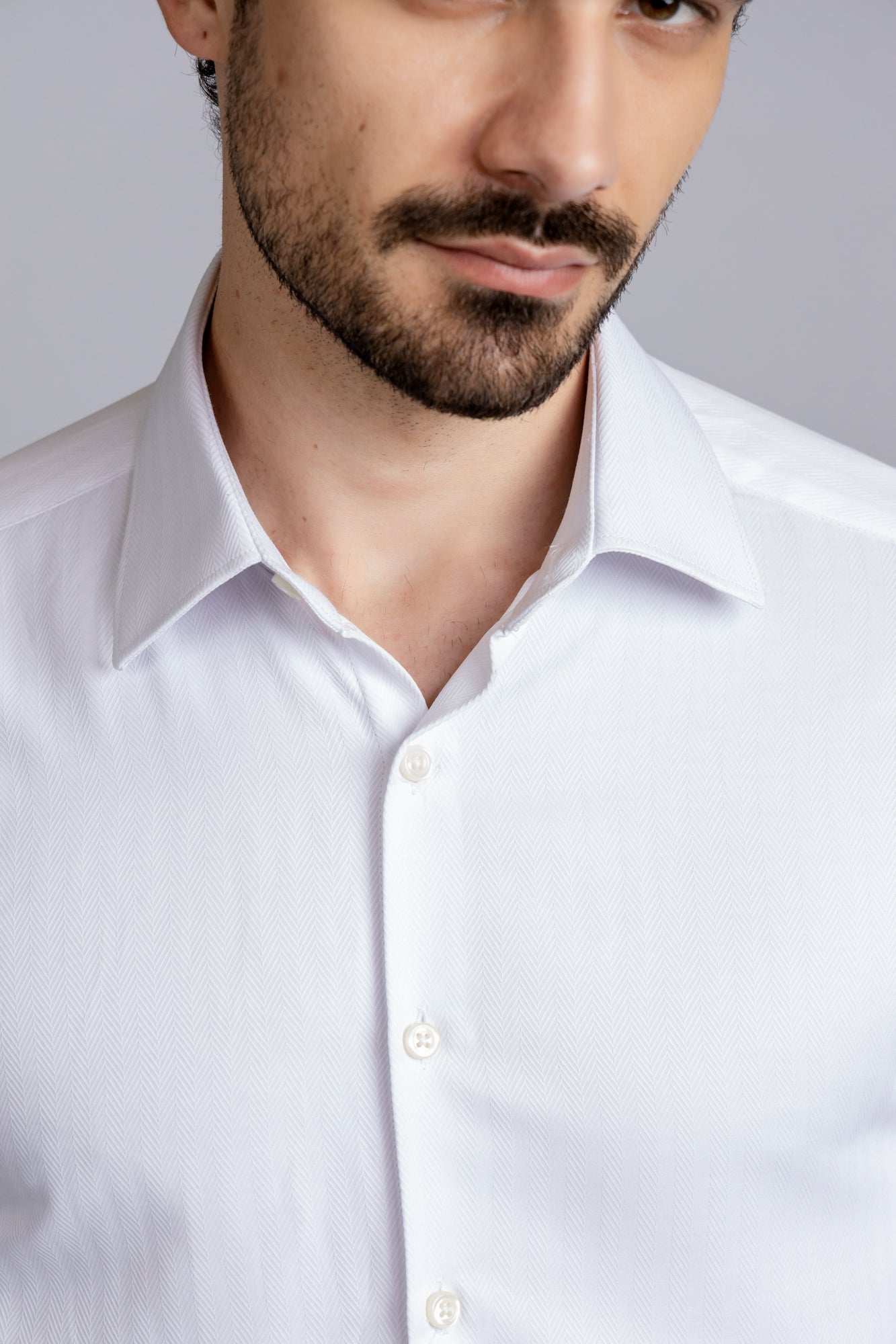 White Herringbone Shirt - Slim Fit