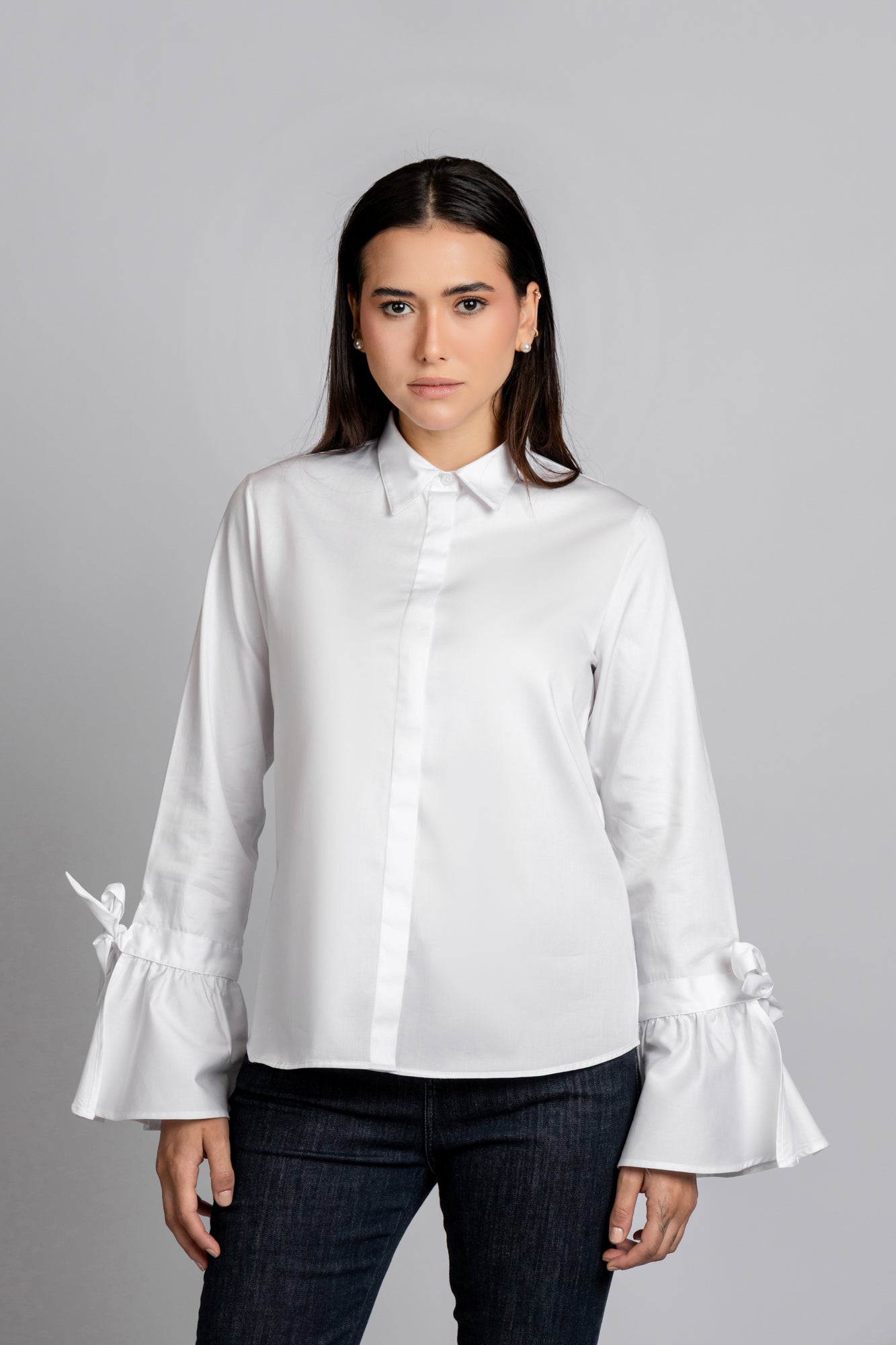 White Tie Cuff Detail Shirt